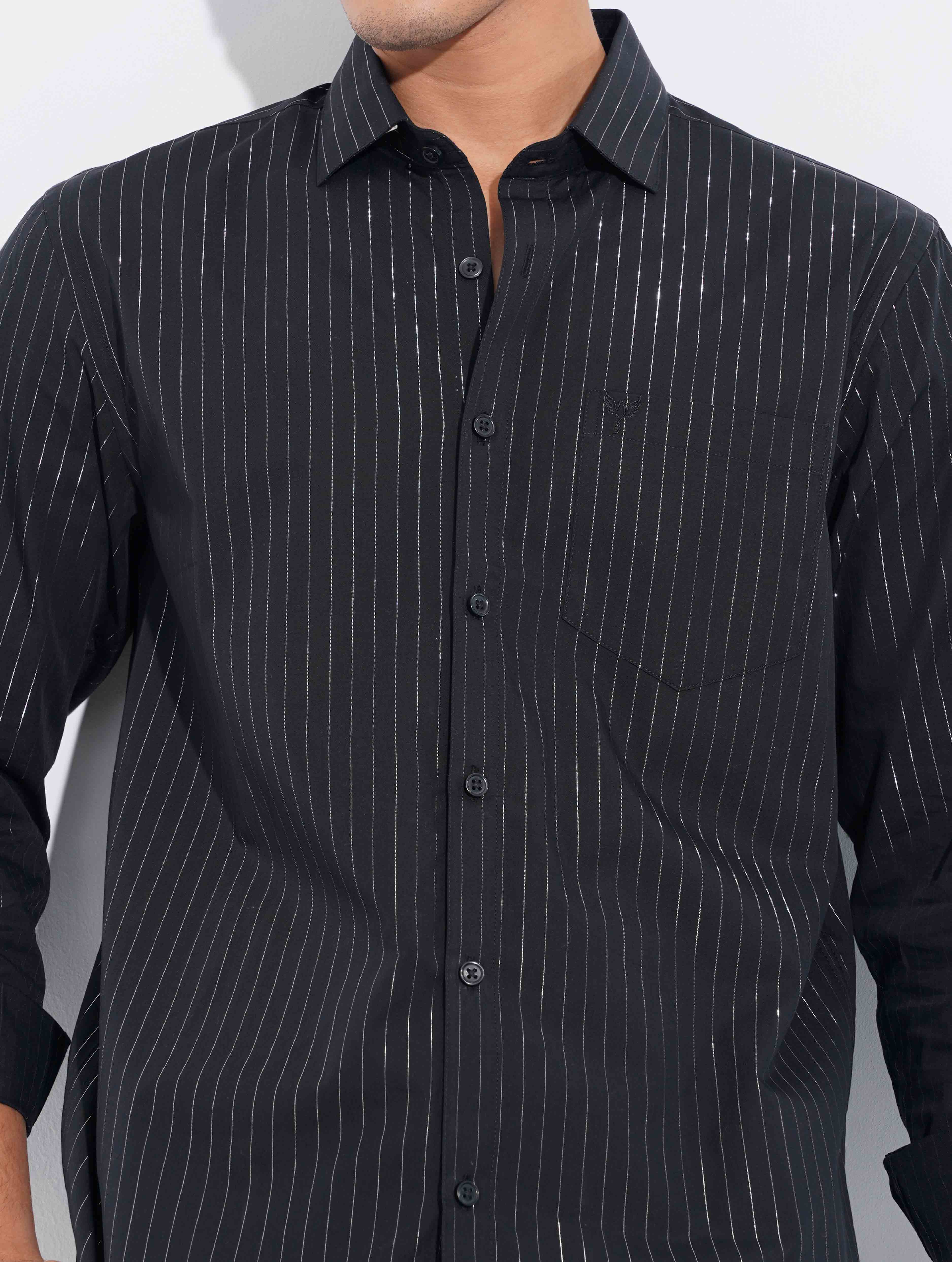 Black Silver stripe full sleeve shirt
