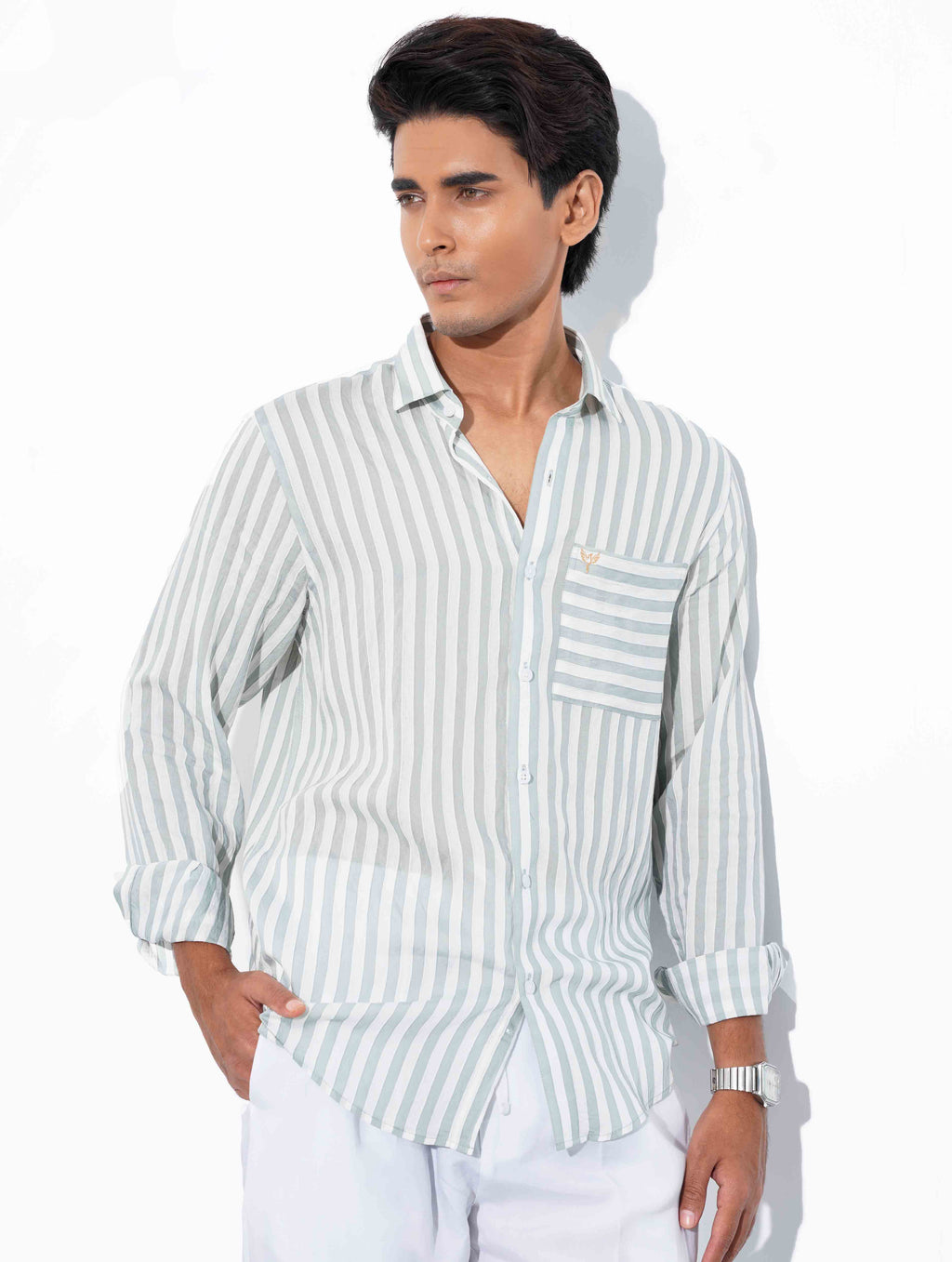 White faded Olive stripe Full sleeve shirt