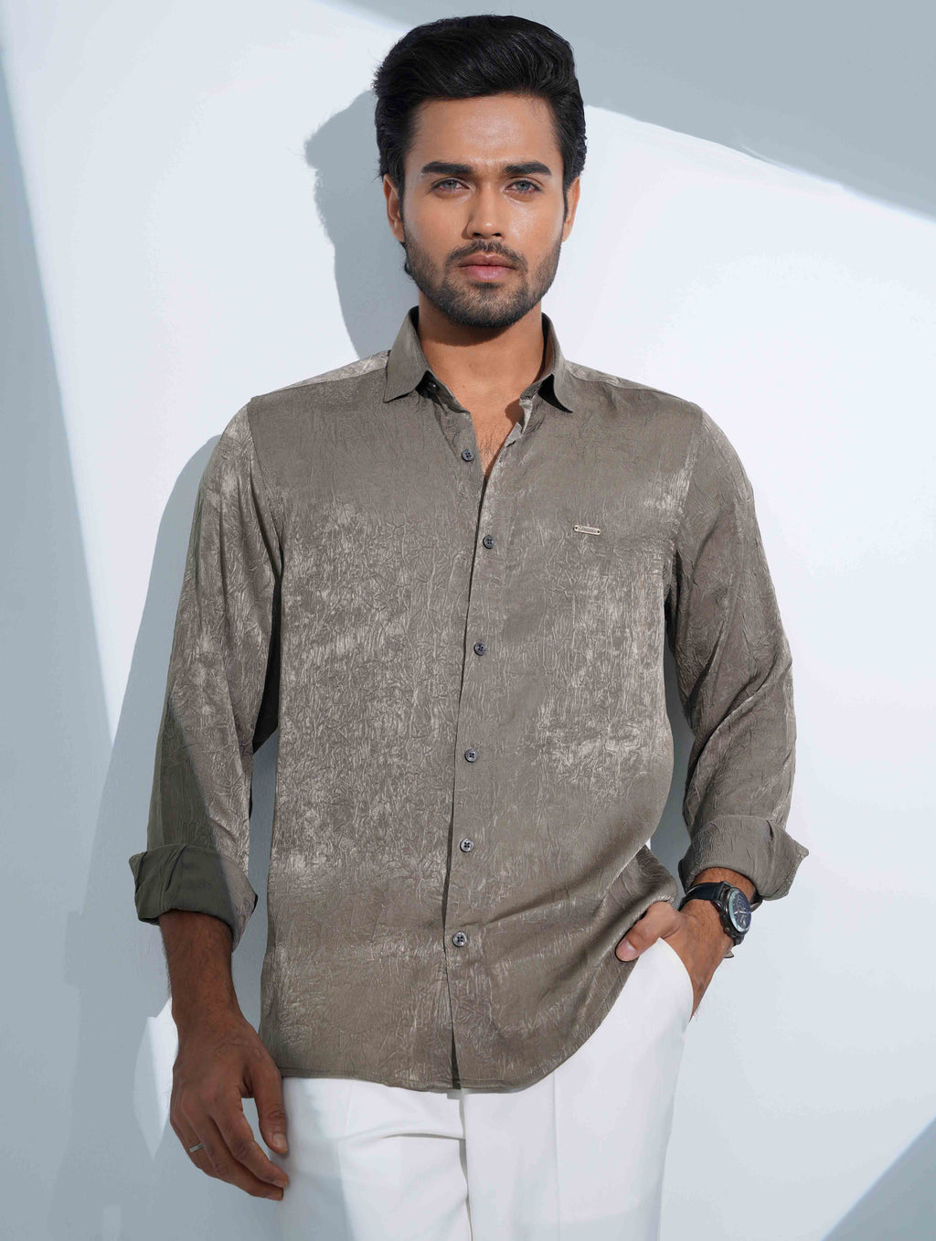 Muted olive Noir texture Printed Full sleeve Shirt