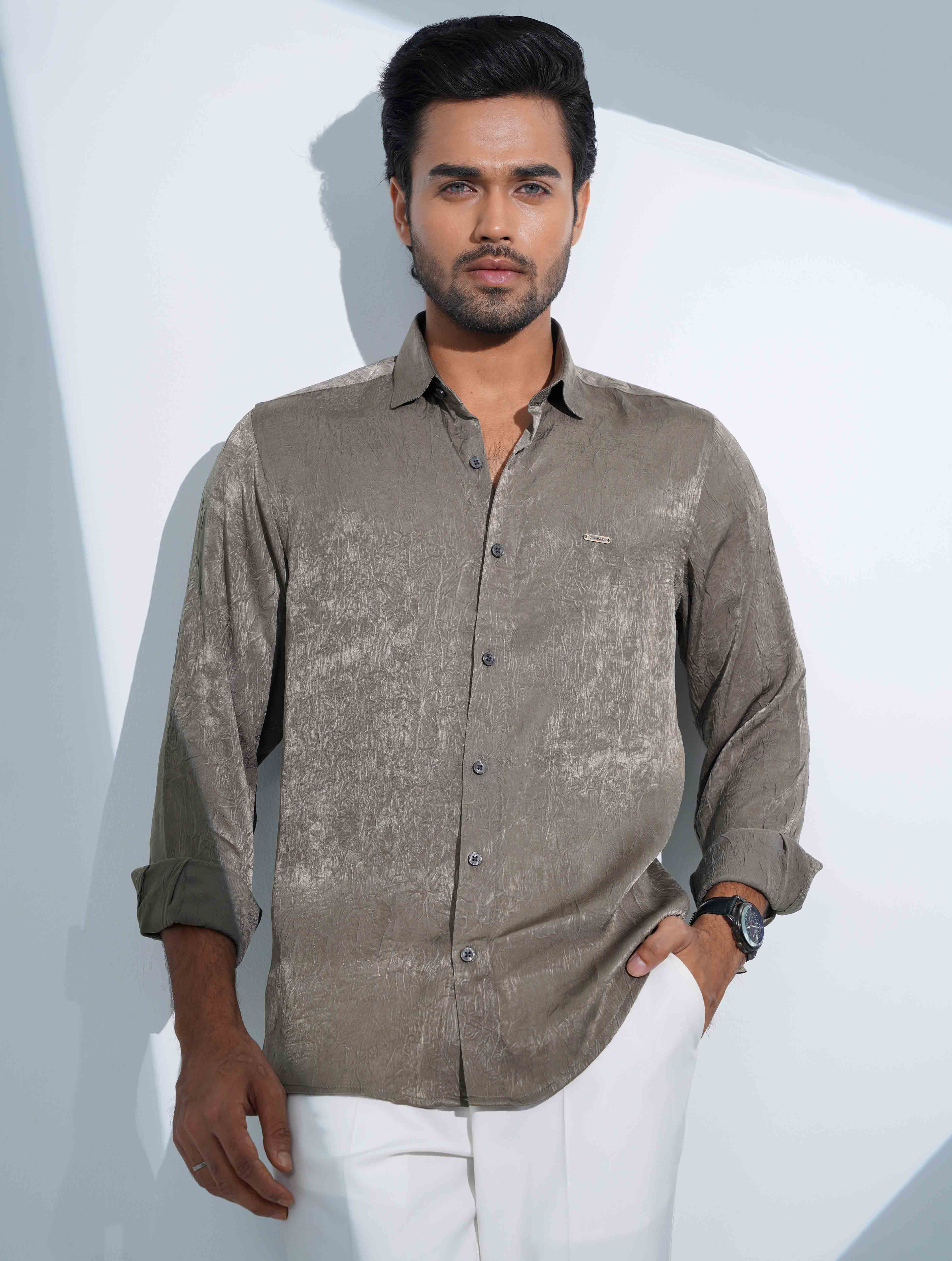 Muted olive Noir texture Printed Full sleeve Shirt