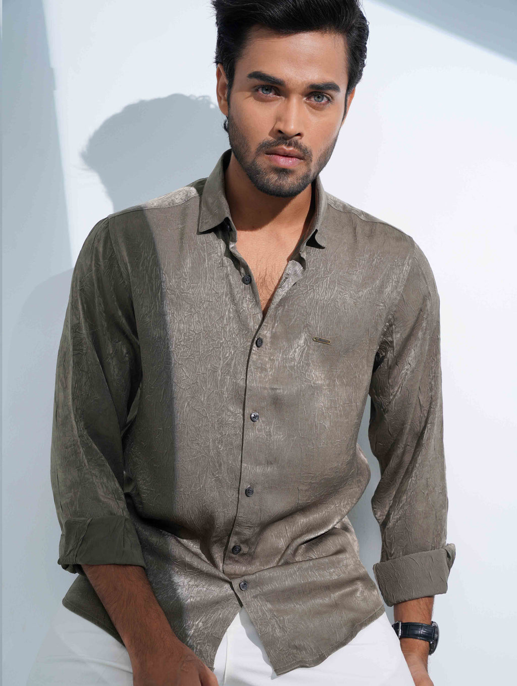 Muted olive Noir texture Printed Full sleeve Shirt