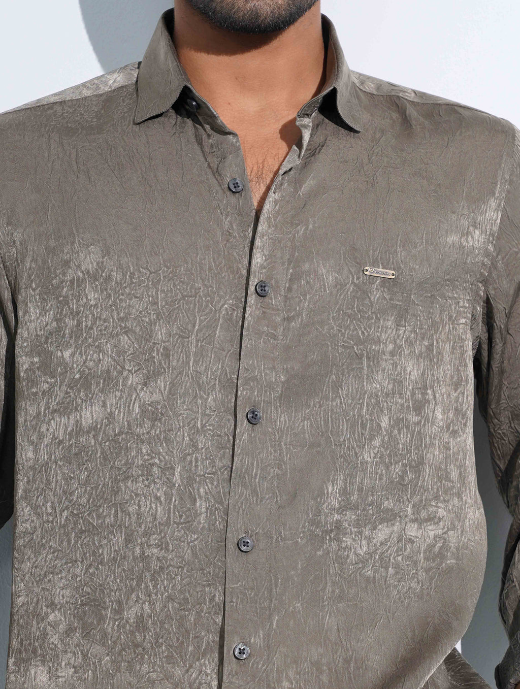 Muted olive Noir texture Printed Full sleeve Shirt