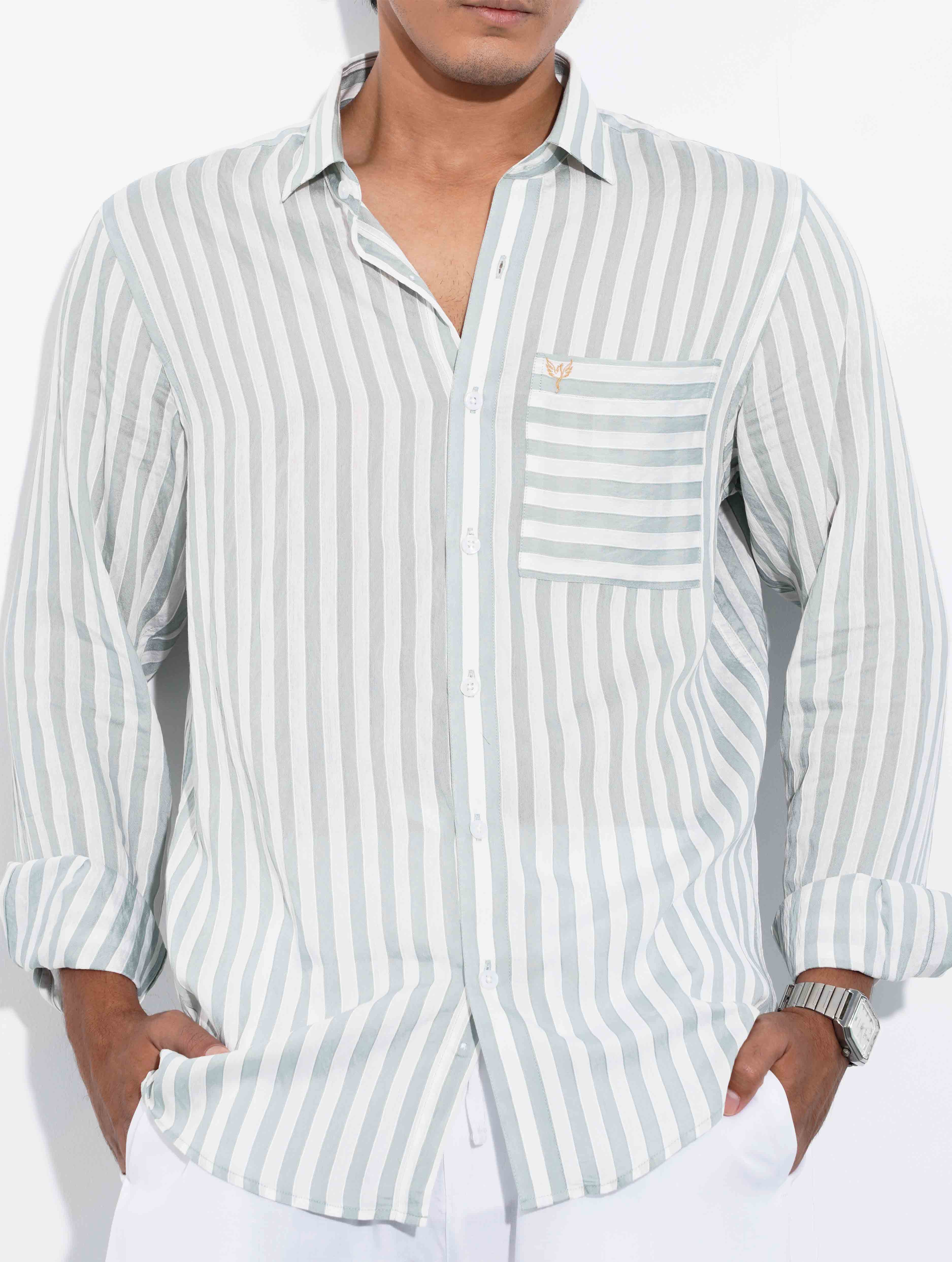 White faded Olive stripe Full sleeve shirt