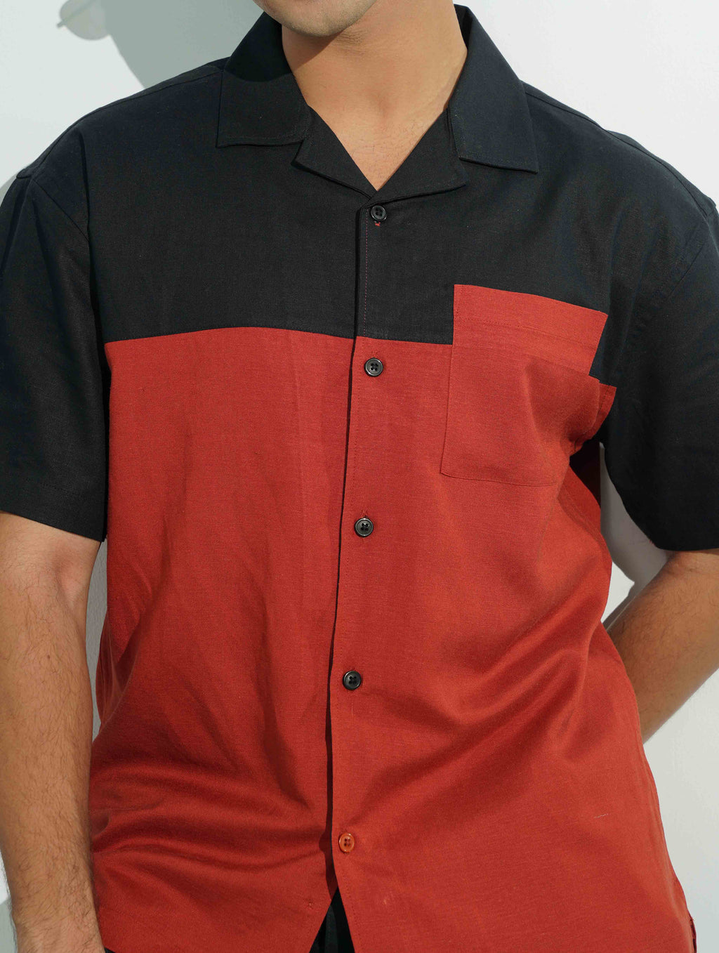 Black and Brunt Orange contrast havana shirt