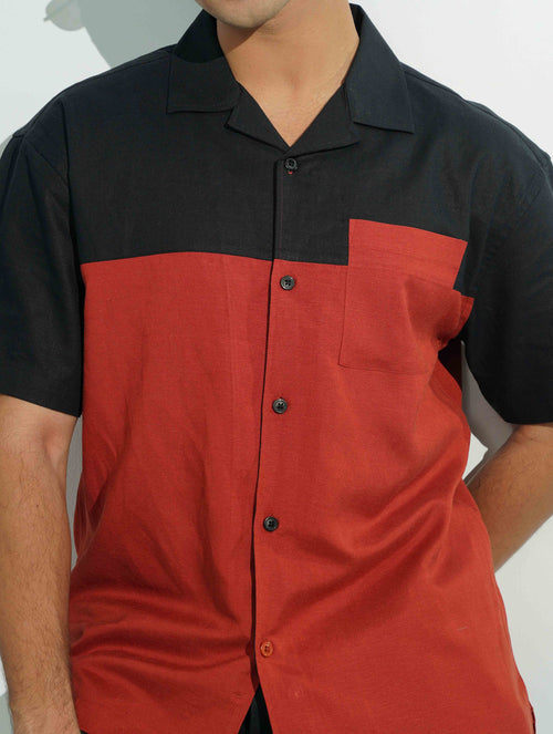 Black and Brunt Orange contrast havana shirt