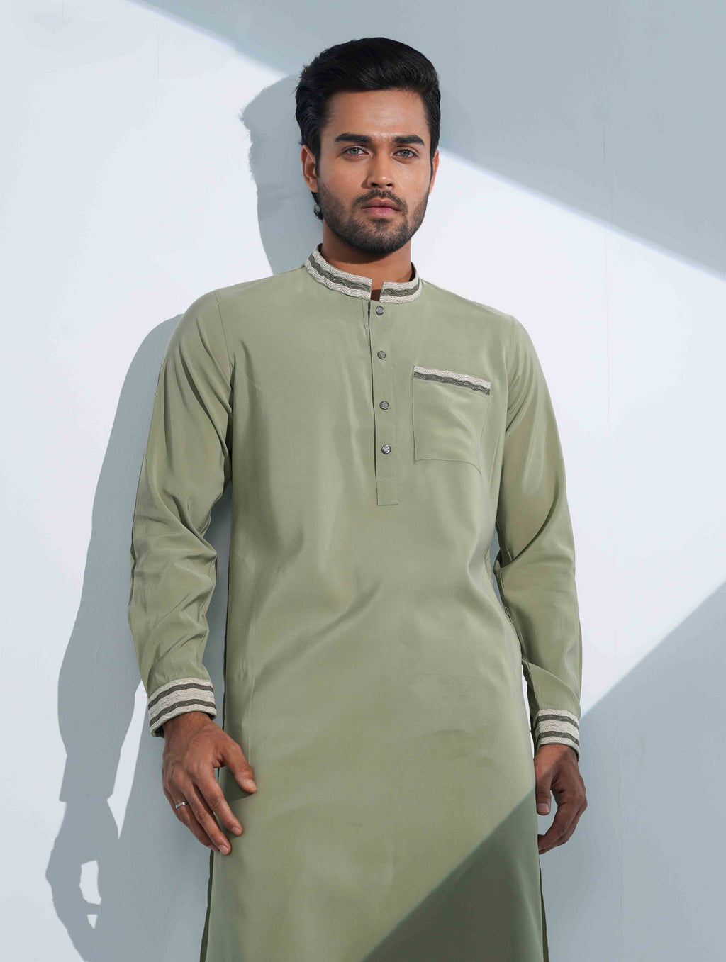 Olive Collar pocket Embriodery panjabi