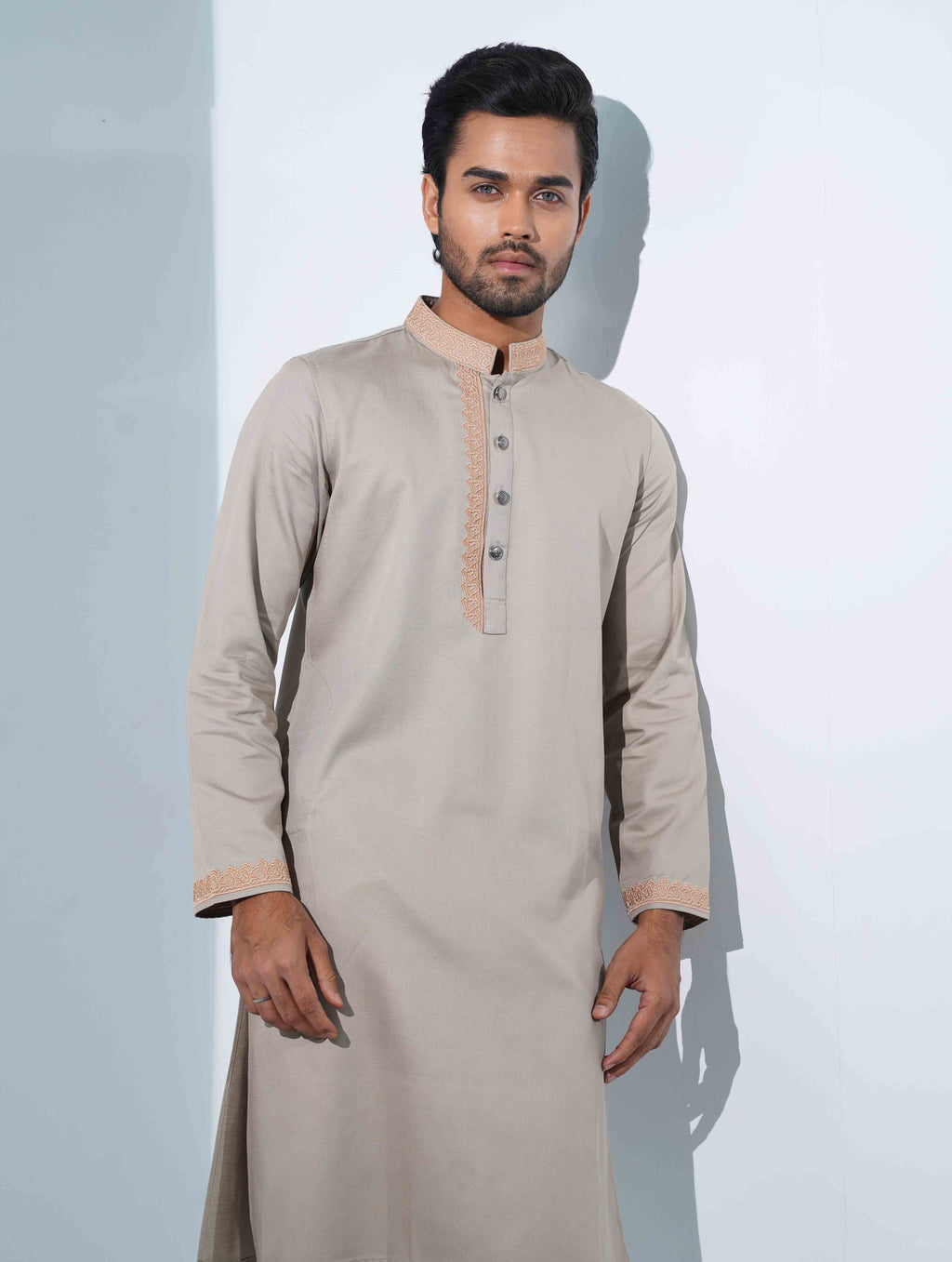 Khaki One Sided Embroidery Panjabi