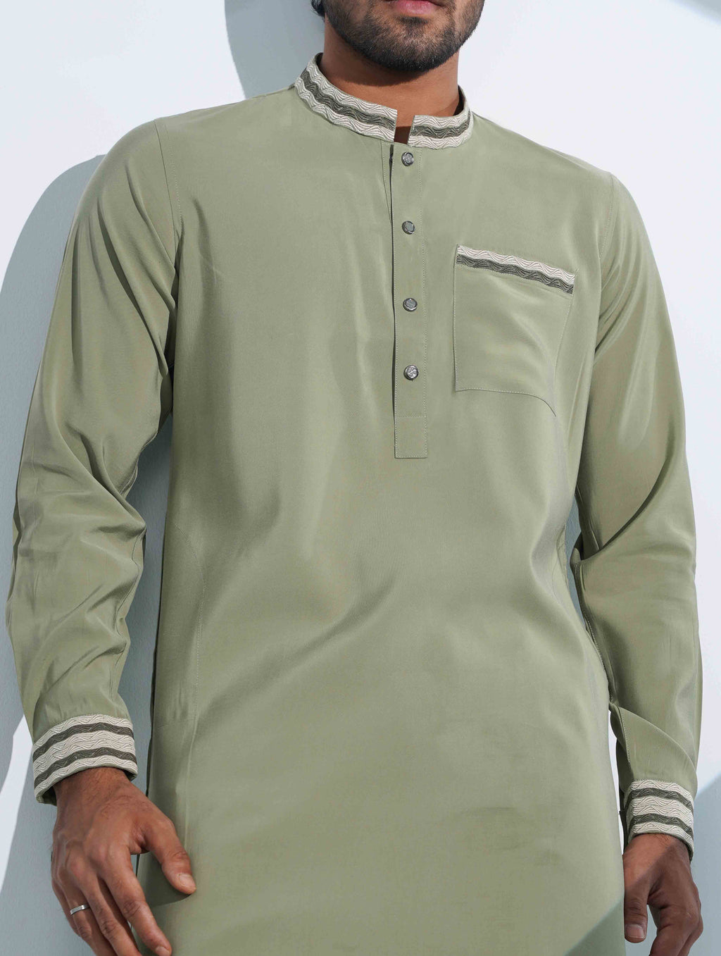 Olive Collar pocket Embriodery panjabi