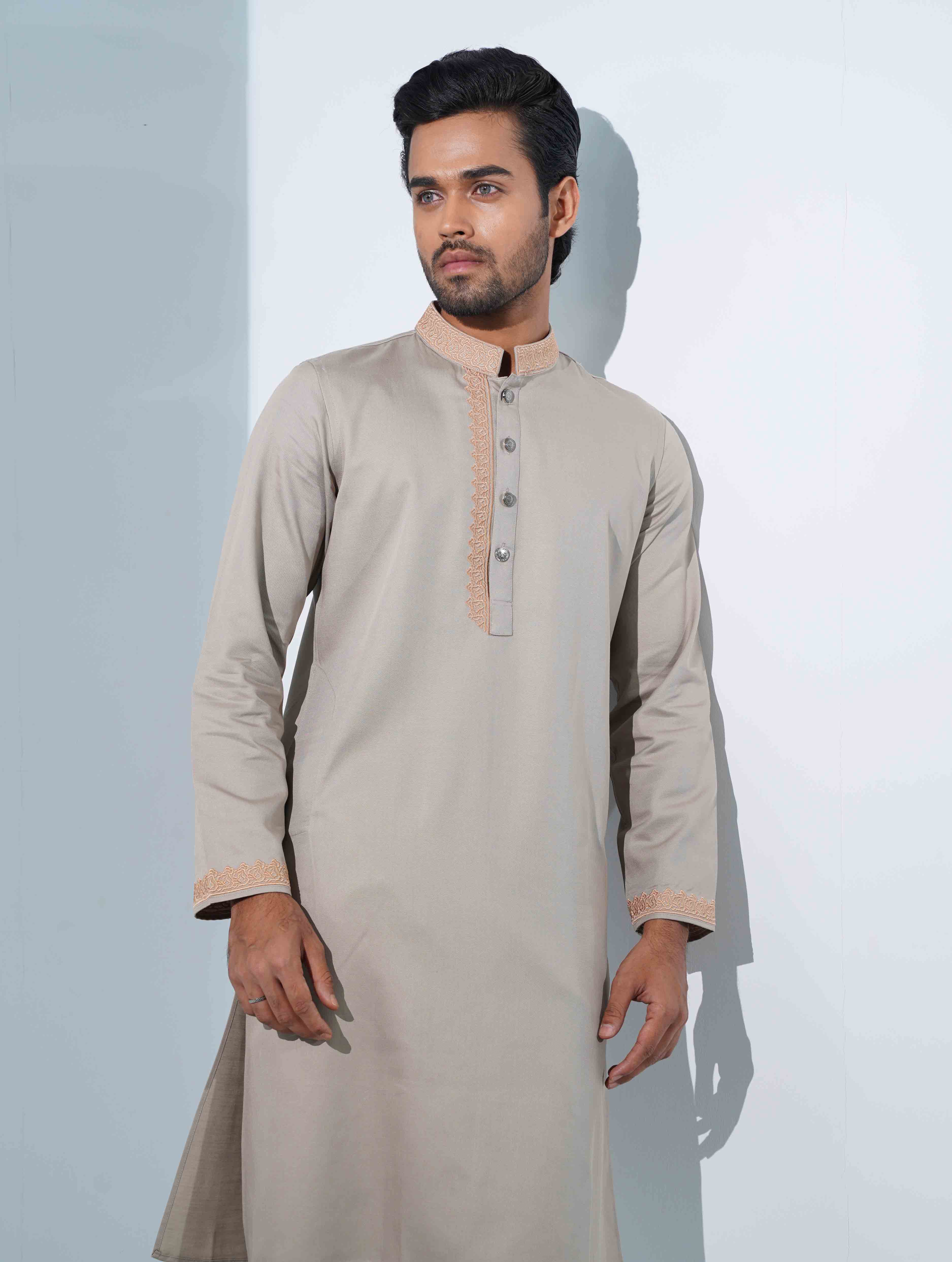 Khaki One Sided Embroidery Panjabi