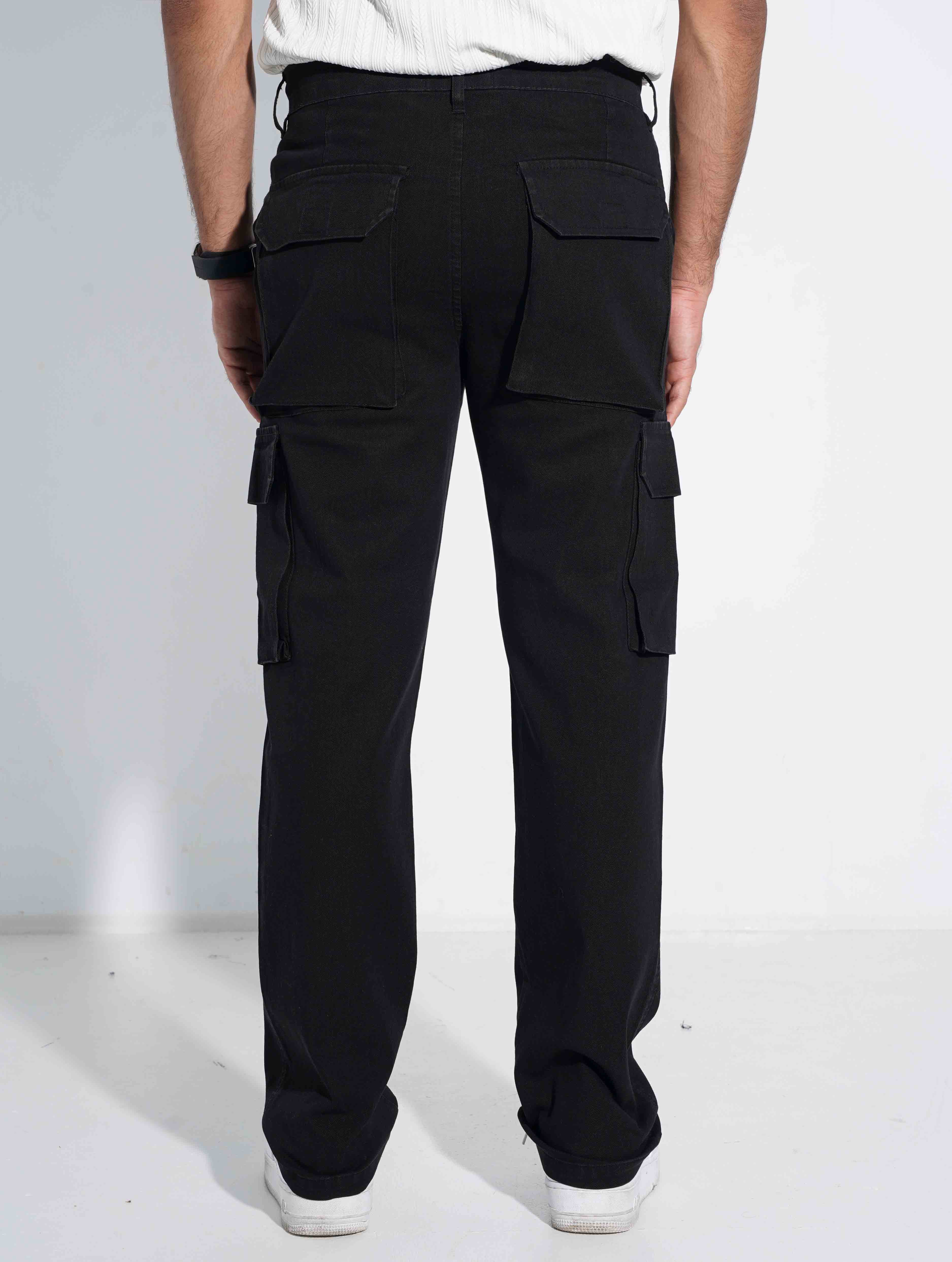 Black stretch denim Baggy Cargo Pant