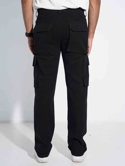 Black stretch denim Baggy Cargo Pant