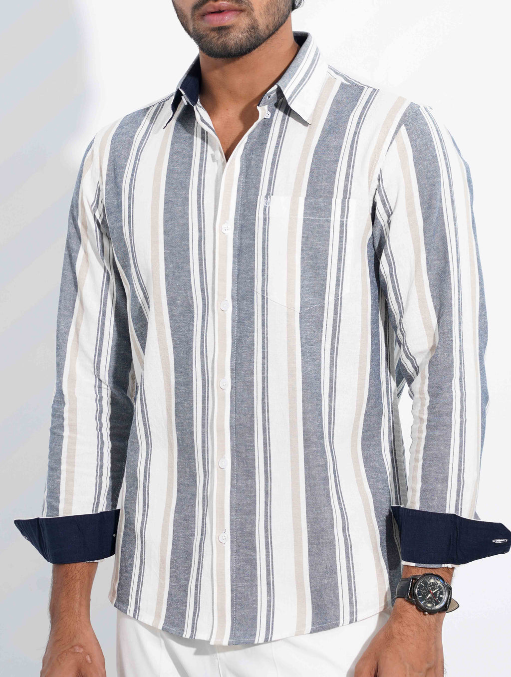 Off white Ash Cream  Stripe collar button Formal shirt