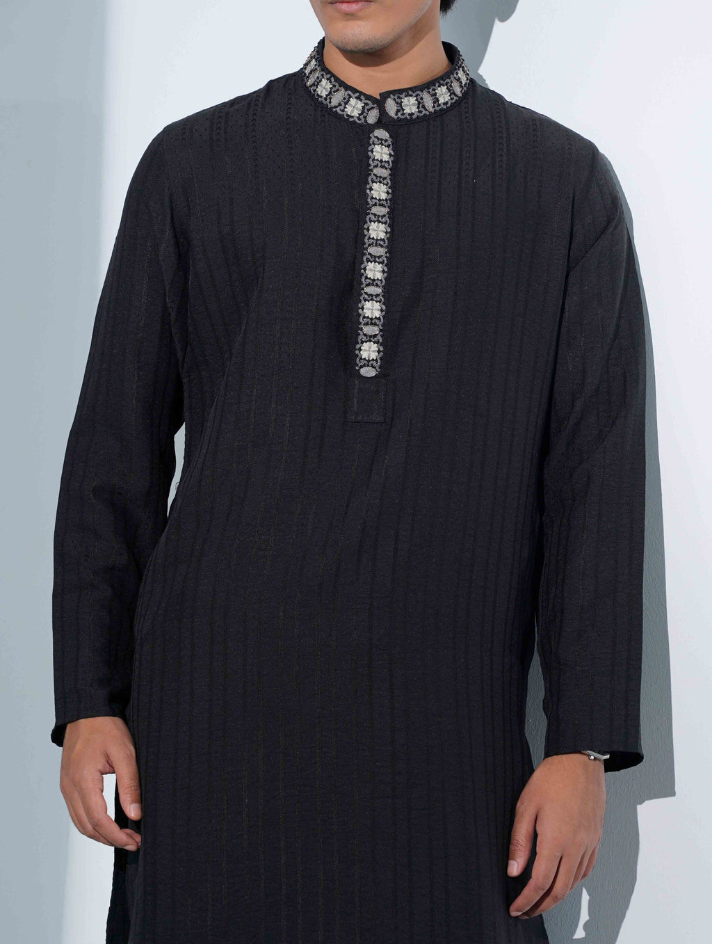 Black Neckline Stone Work Panjabi