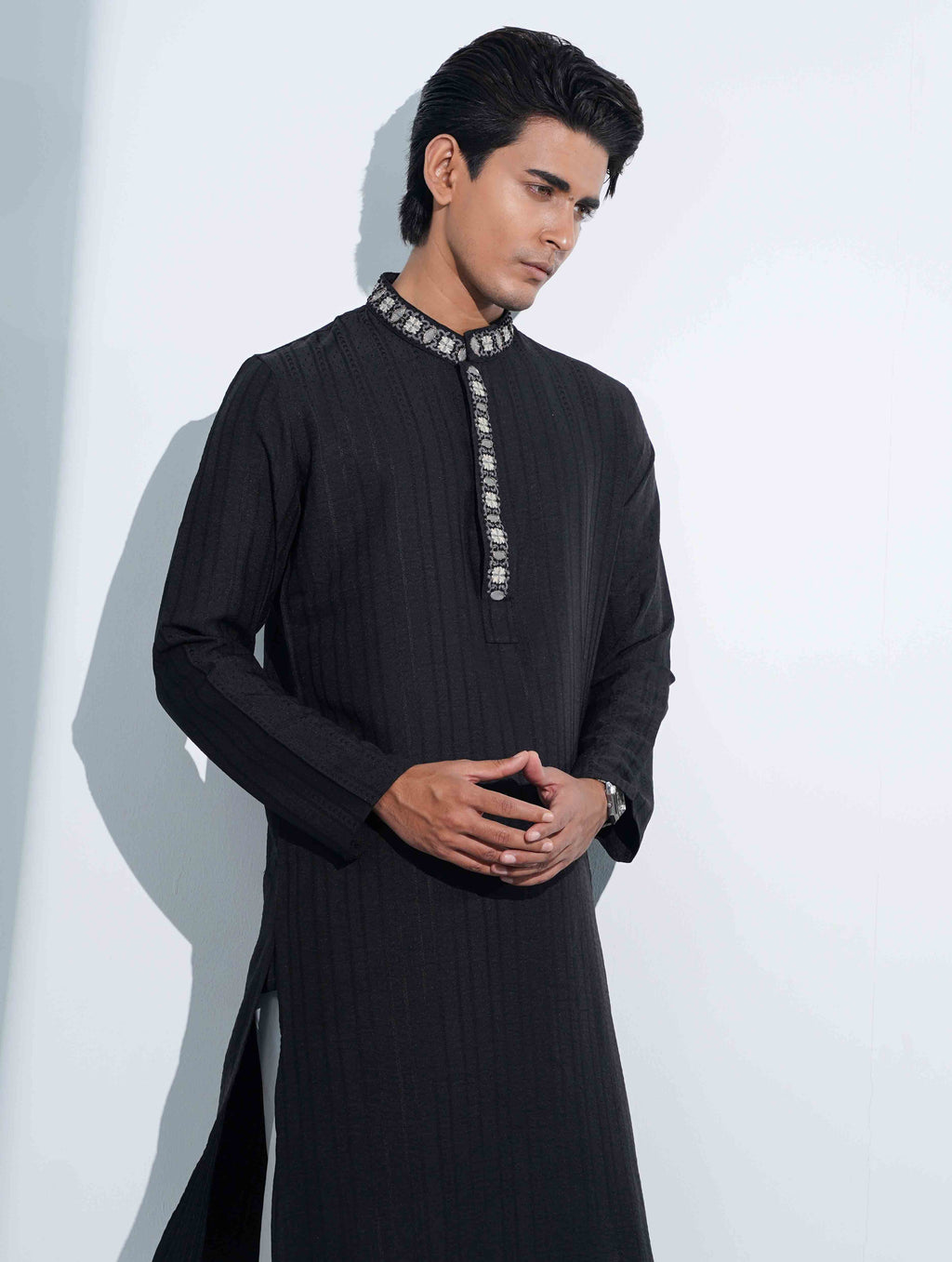 Black Neckline Stone Work Panjabi
