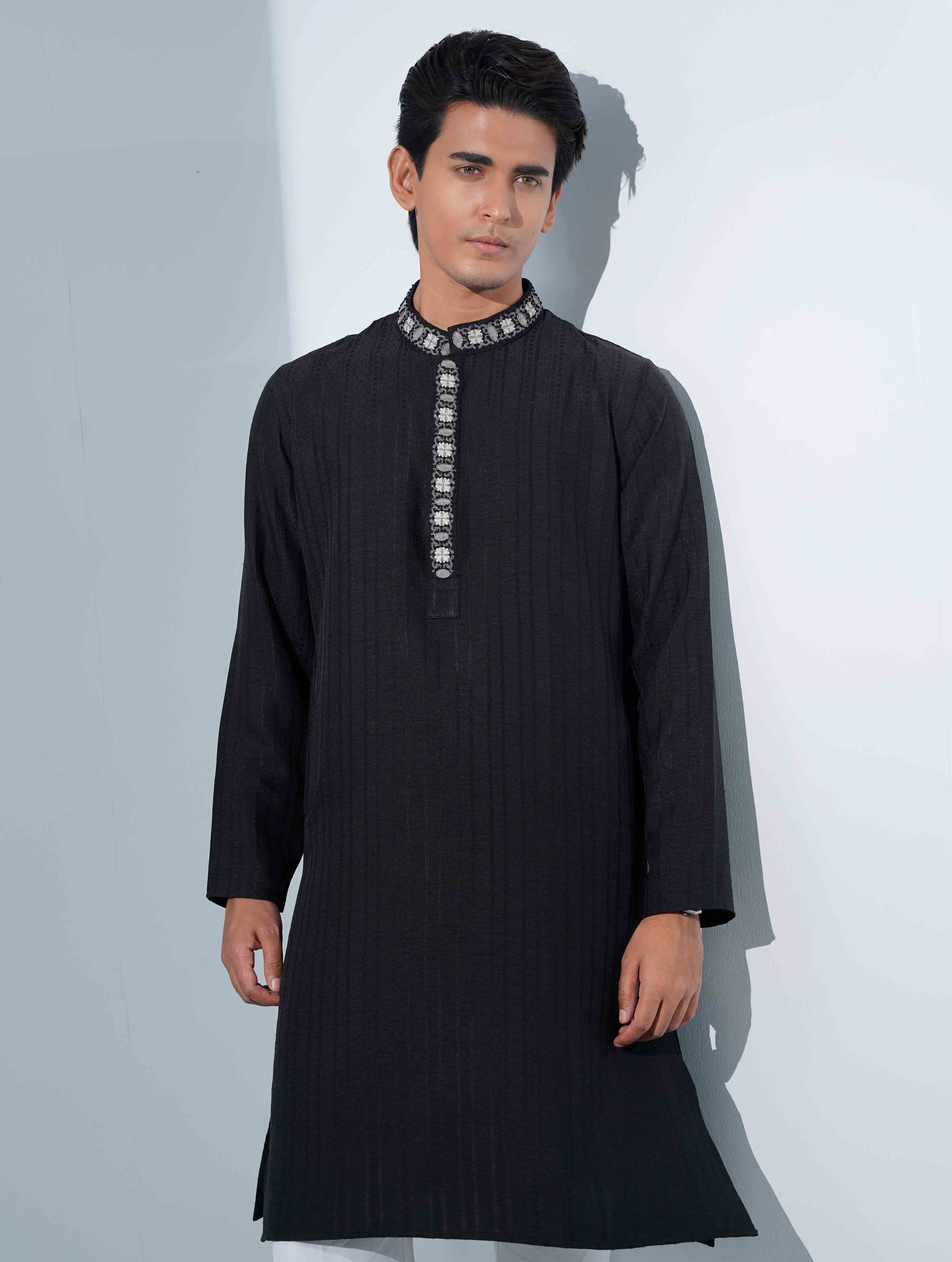 Black Neckline Stone Work Panjabi