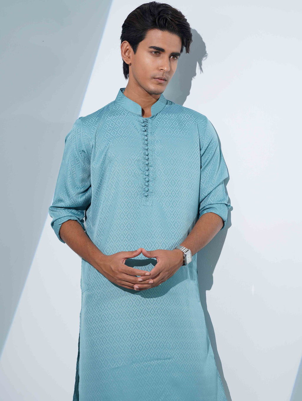 Pastel Blue Aesthetic Solid Studs Button Panjabi