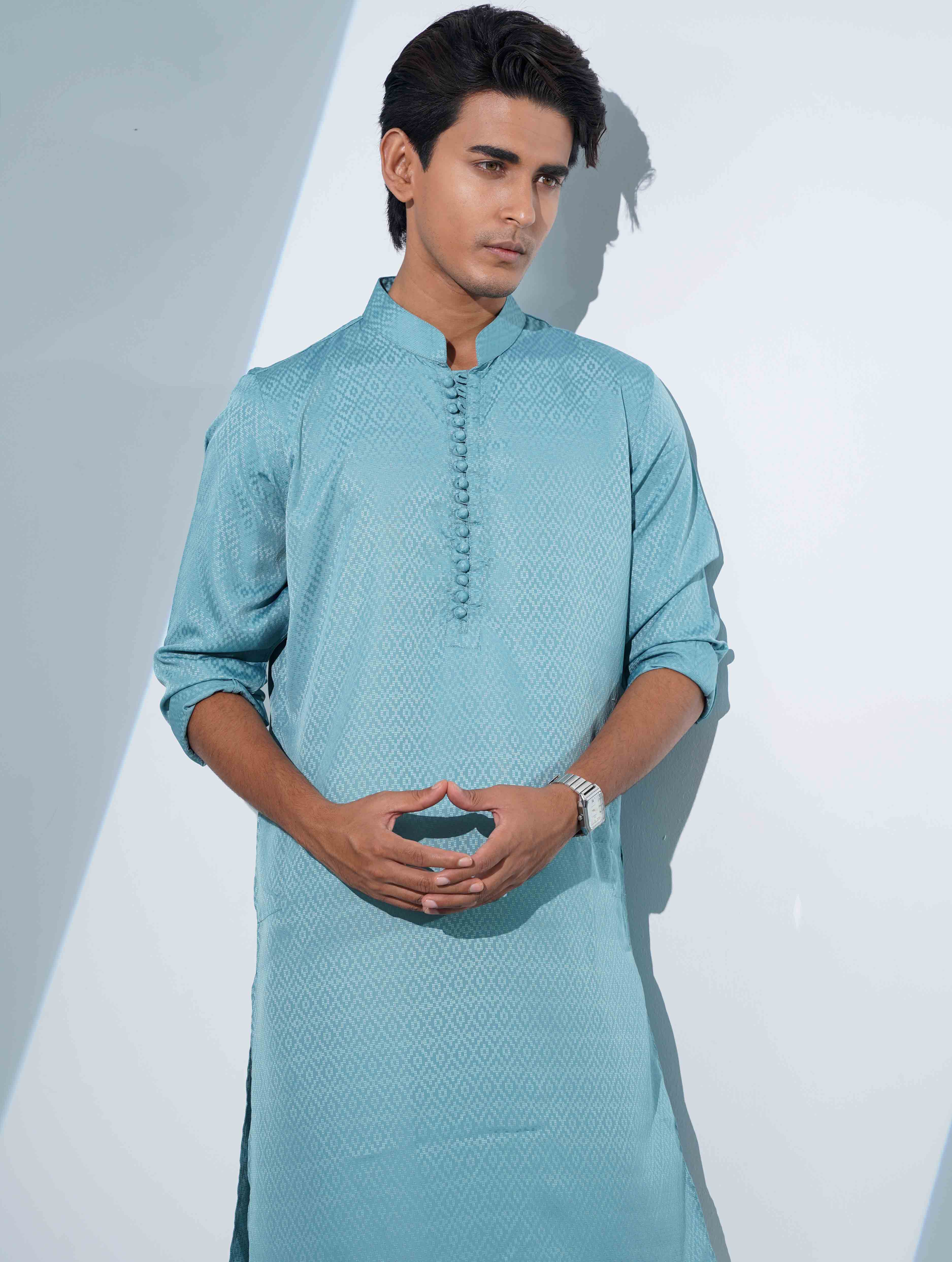 Pastel Blue Aesthetic Solid Studs Button Panjabi