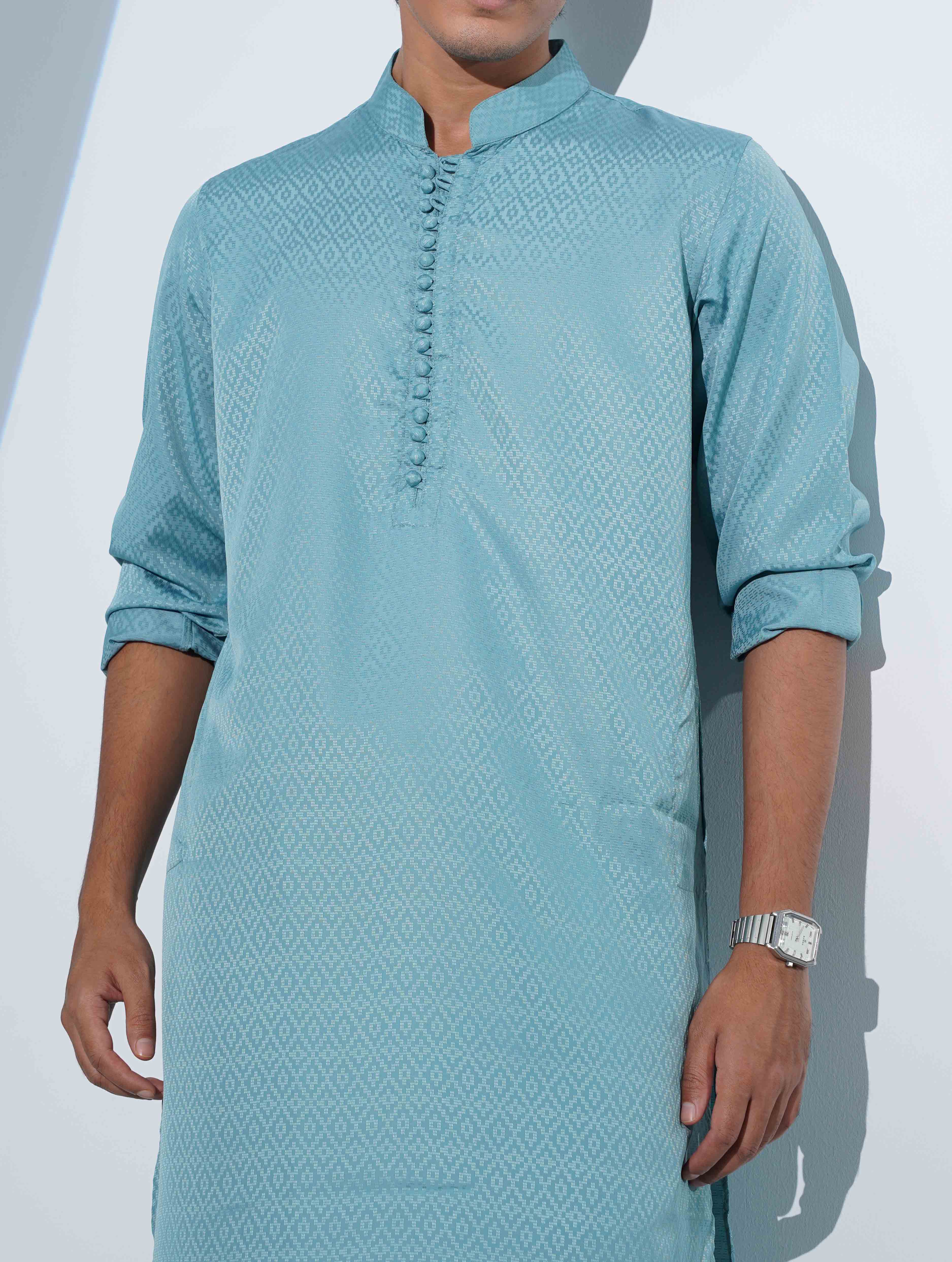 Pastel Blue Aesthetic Solid Studs Button Panjabi