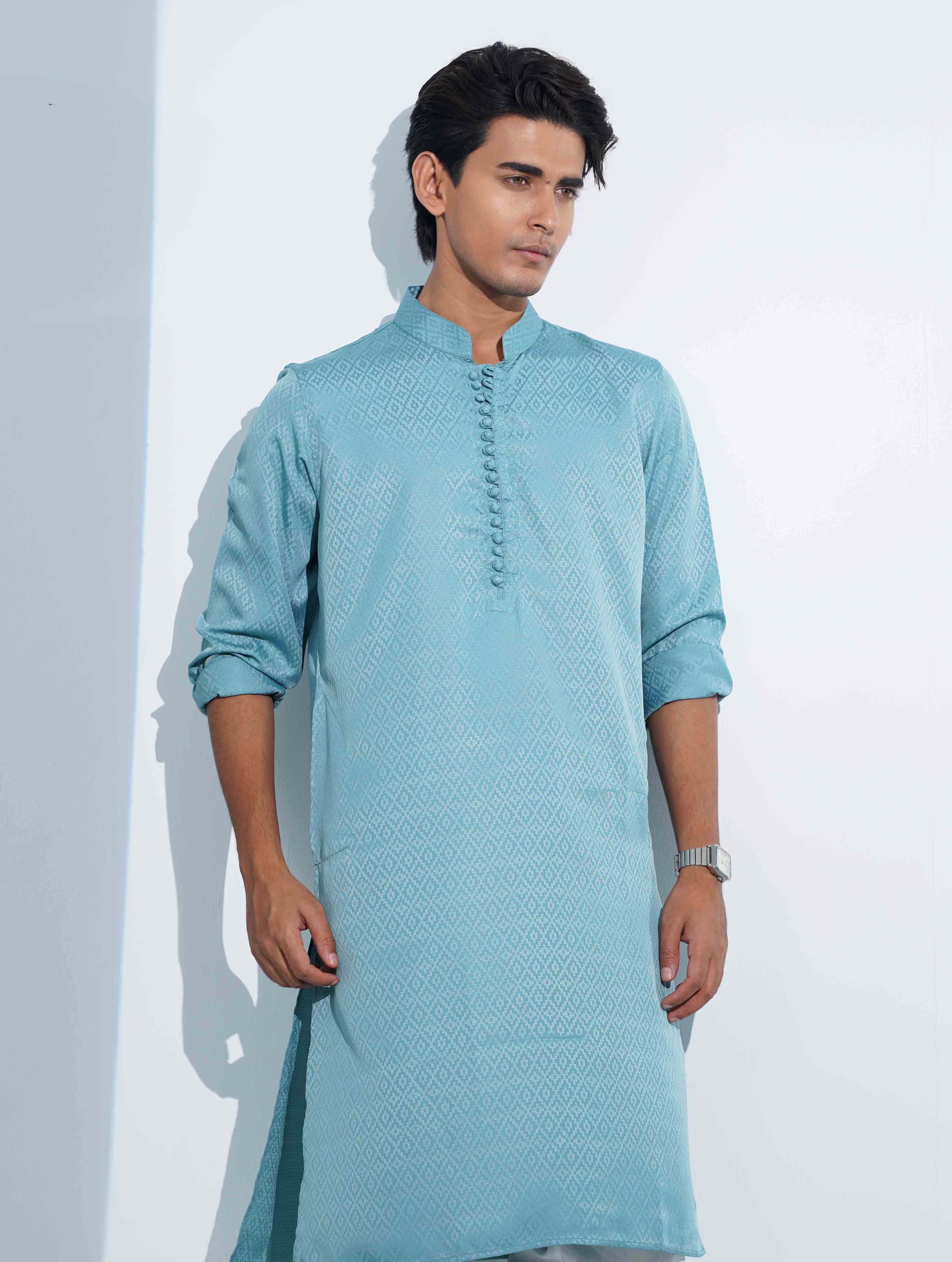 Pastel Blue Aesthetic Solid Studs Button Panjabi