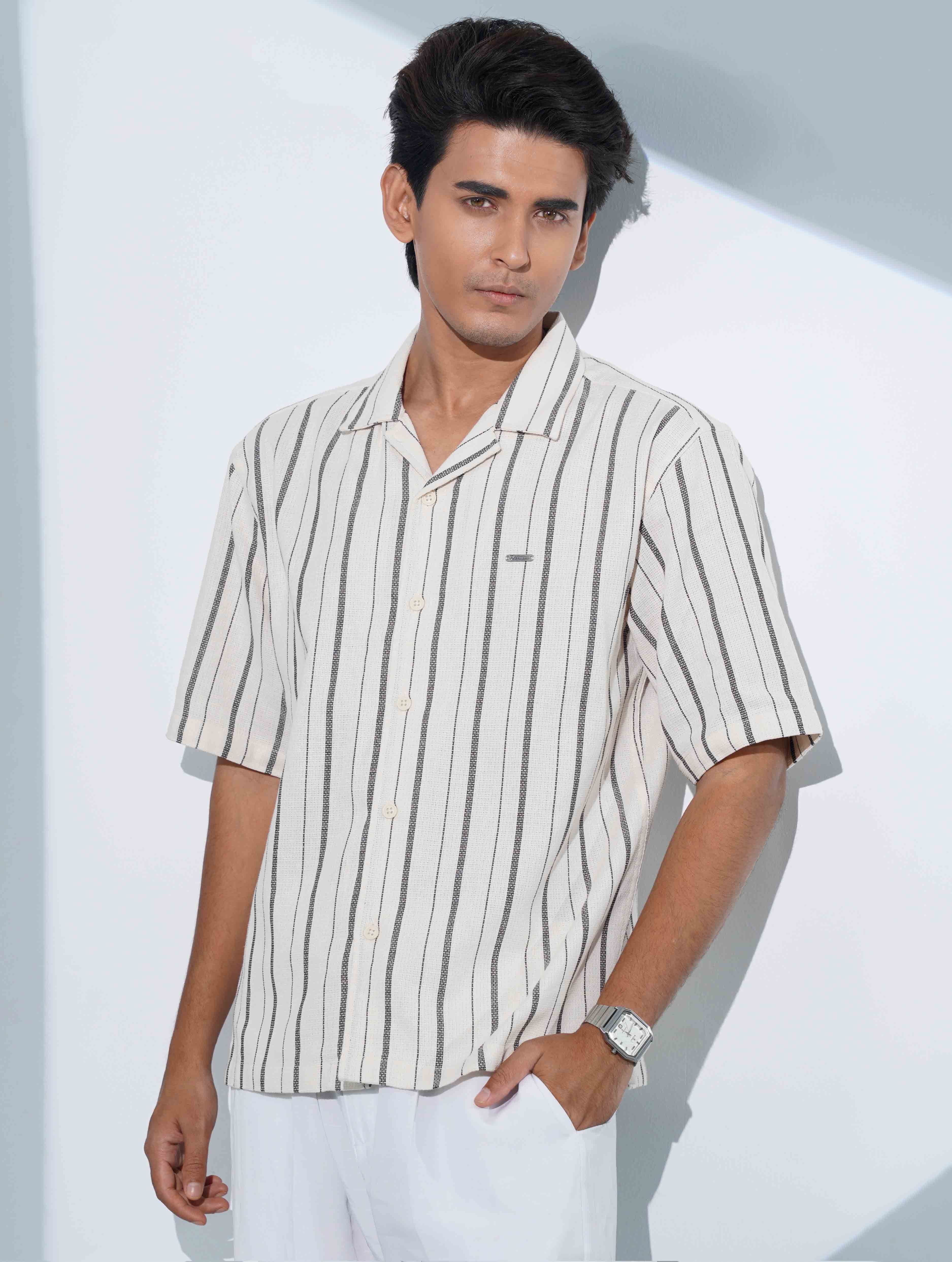 Cream Black Stripe Remi Cotton Havana Shirt