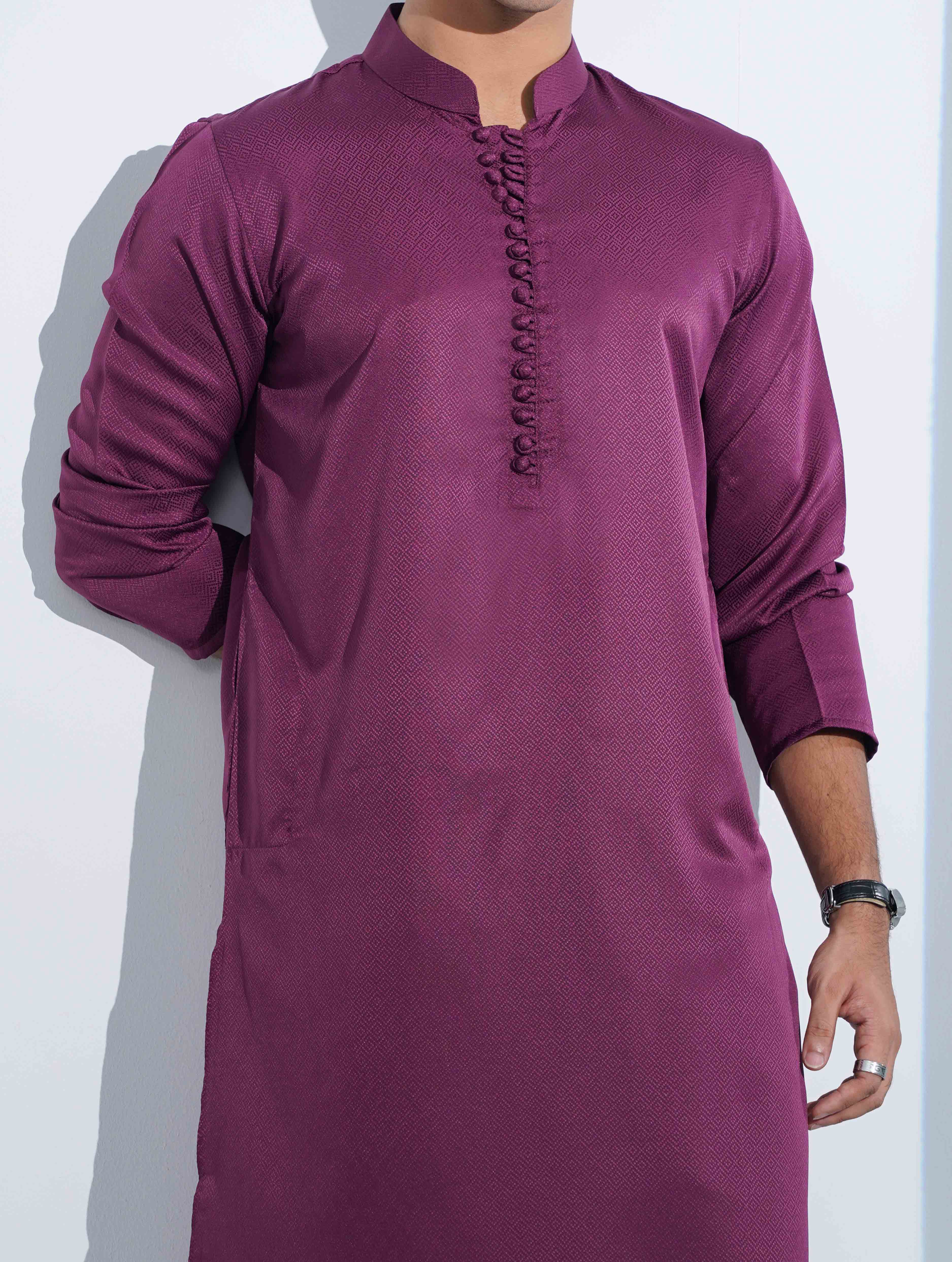 Purple Aesthetic Solid Studs Button Panjabi