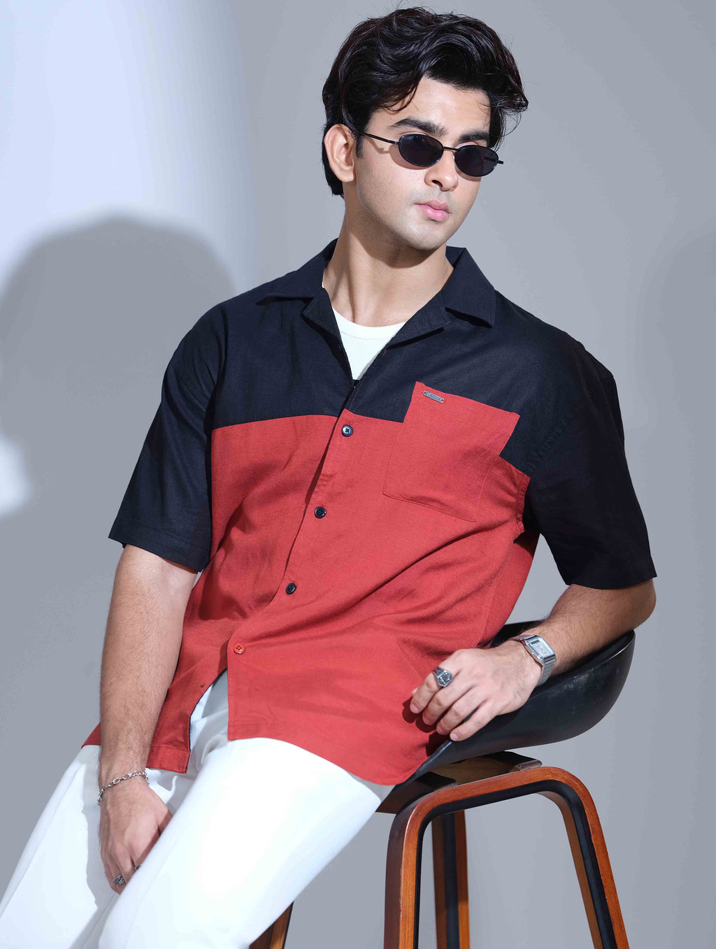 Black and Brunt Orange contrast havana shirt