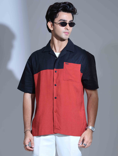 Black and Brunt Orange contrast havana shirt