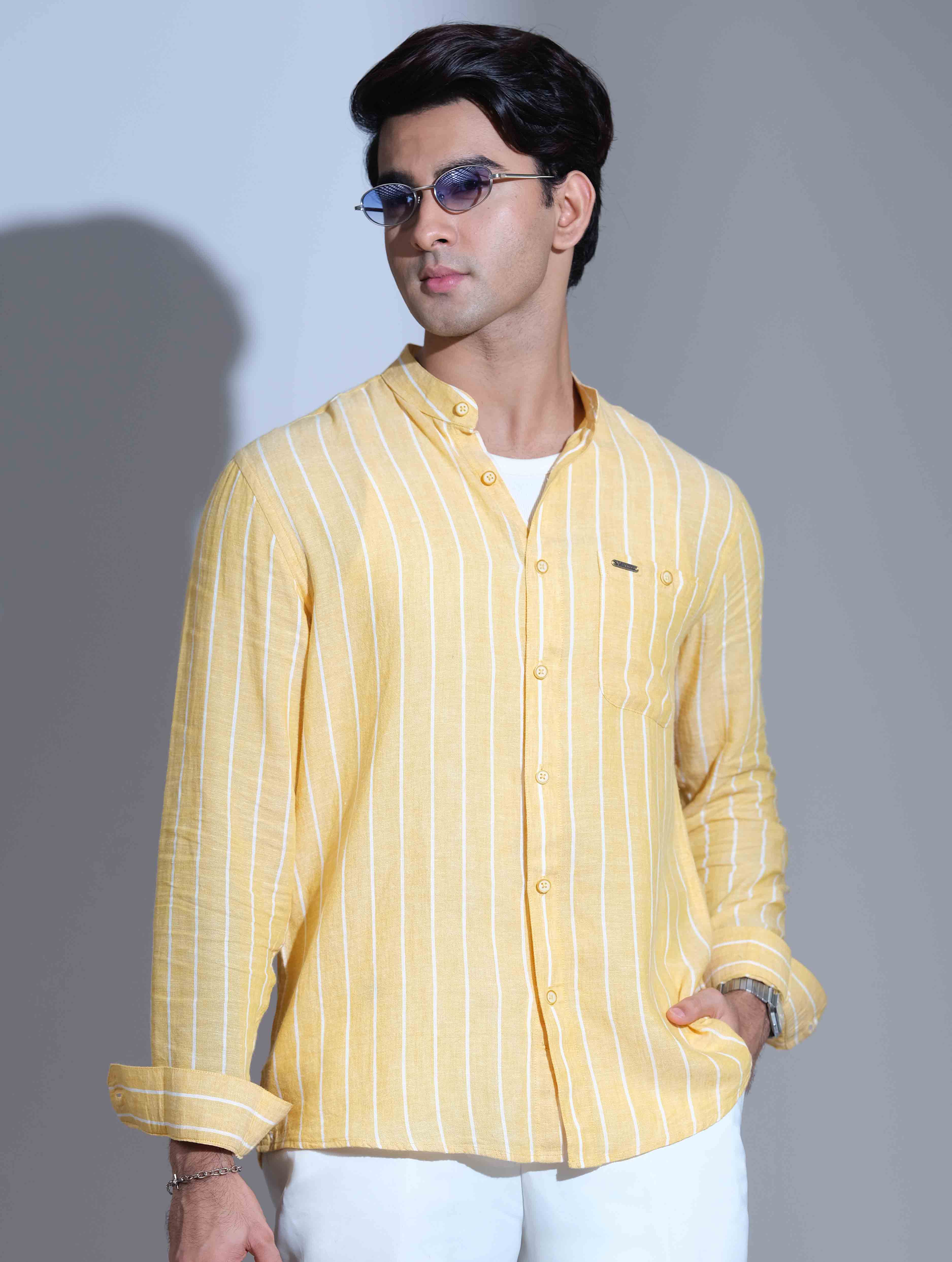Yellow stripe remi cotton full sleeve shirt