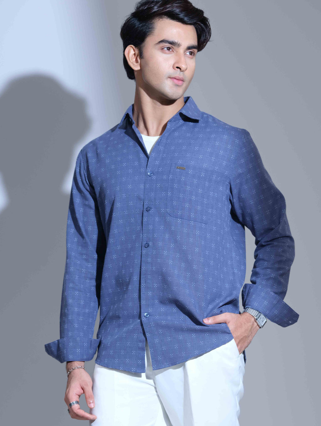 Faded blue box texture full sleeve shirt