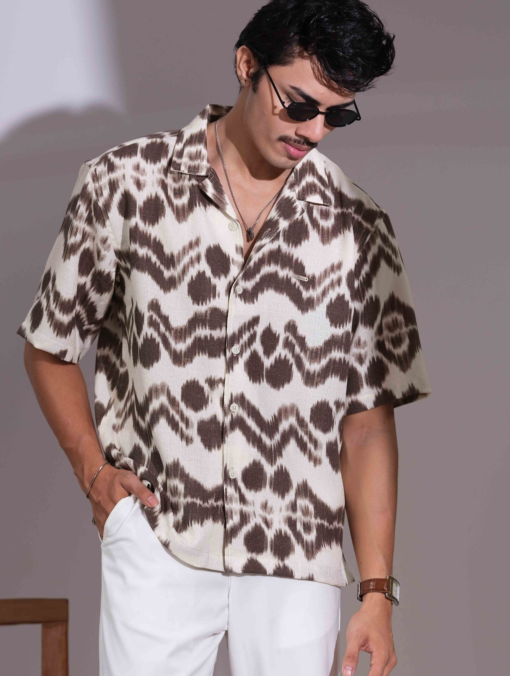 Cream and coffee Batik printed drop shoulder havana shirt