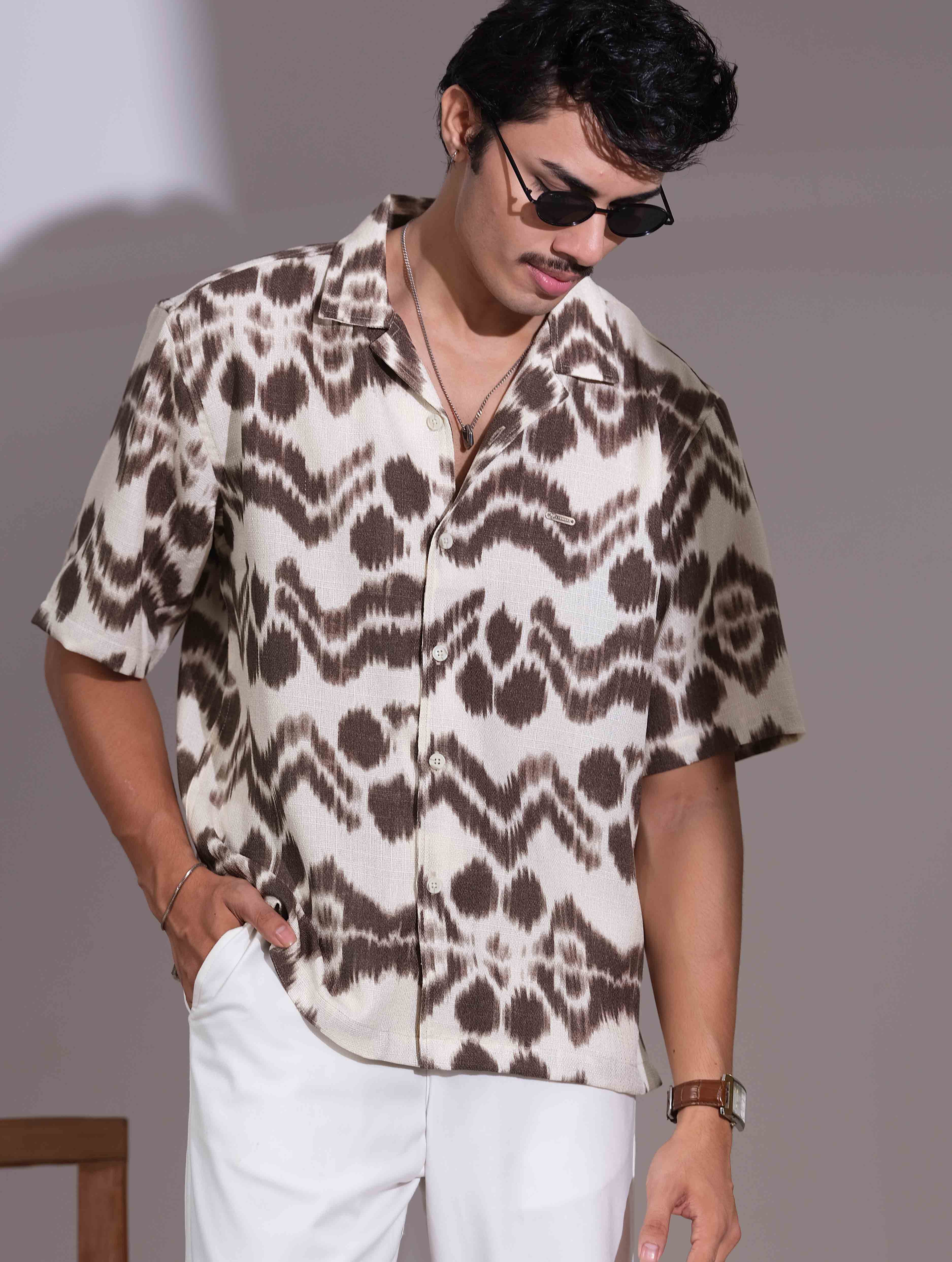 Cream and coffee Batik printed drop shoulder havana shirt