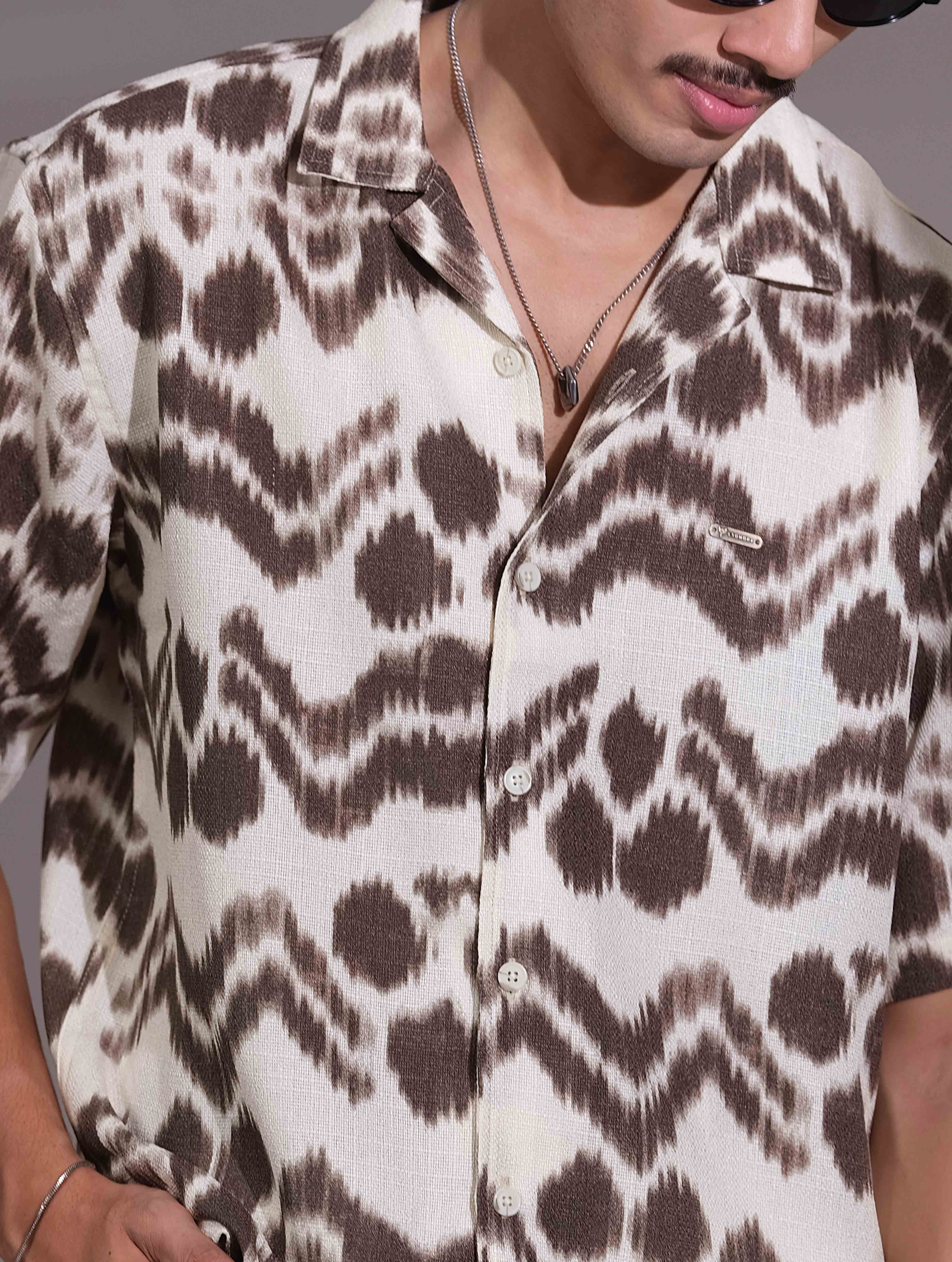 Cream and coffee Batik printed drop shoulder havana shirt
