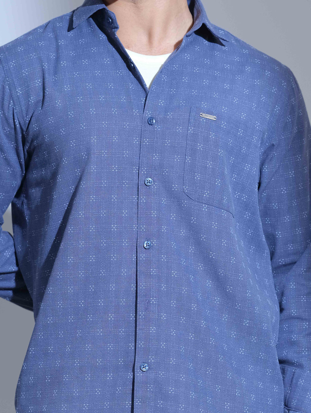 Faded blue box texture full sleeve shirt