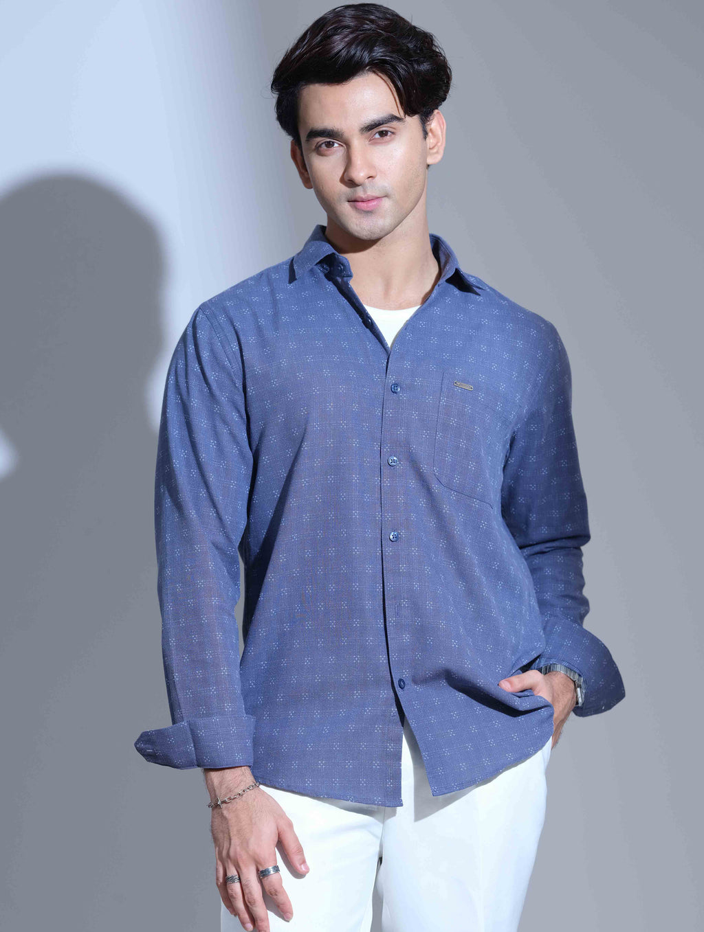 Faded blue box texture full sleeve shirt