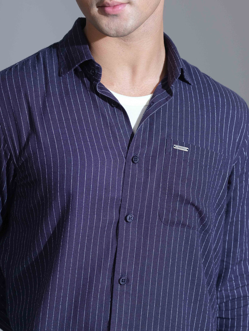 Navy blue white stripe full sleeve shirt