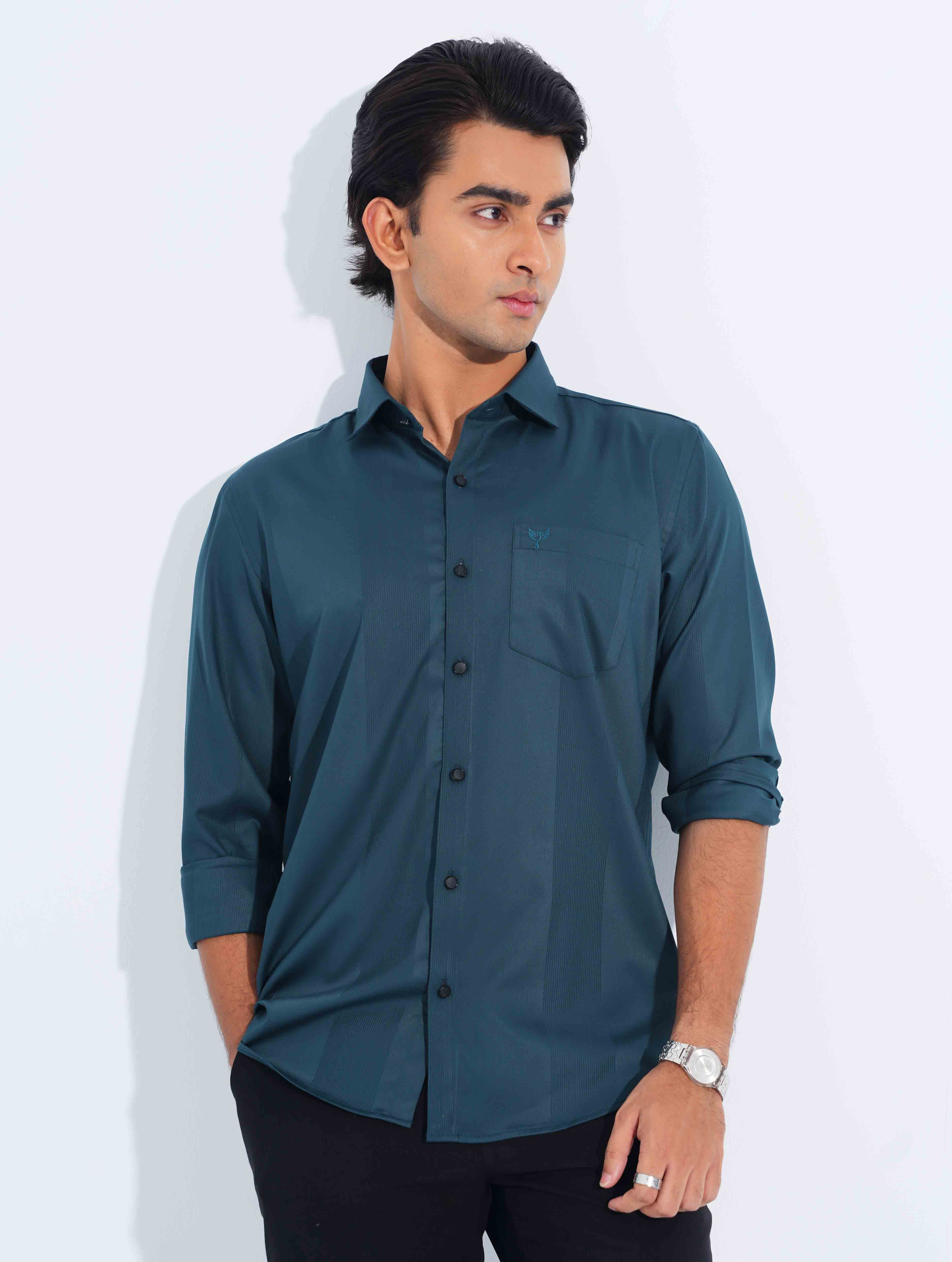 Pantone Blue Stripe texture Premium Bamboo Silk Shirt