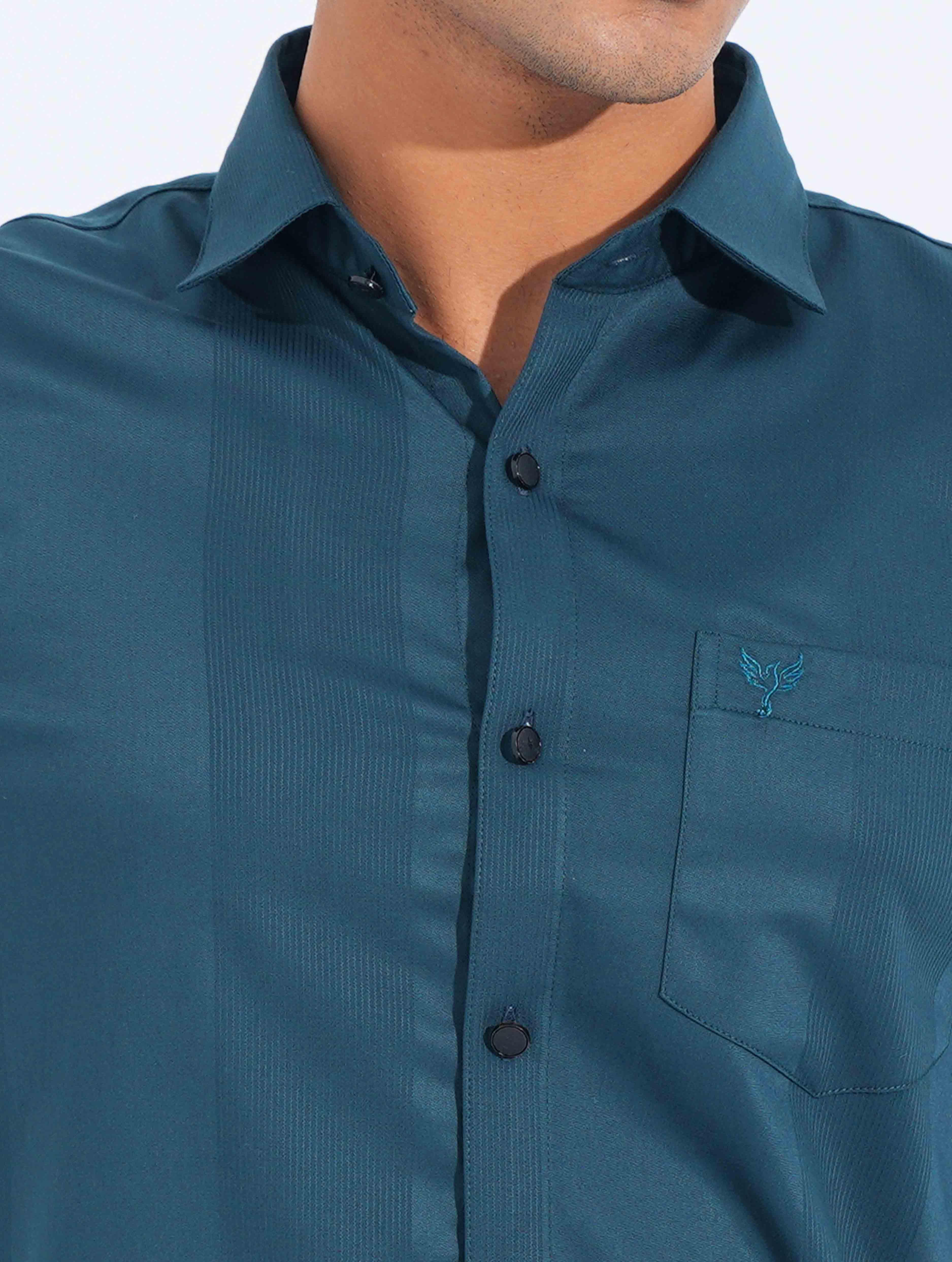 Pantone Blue Stripe texture Premium Bamboo Silk Shirt