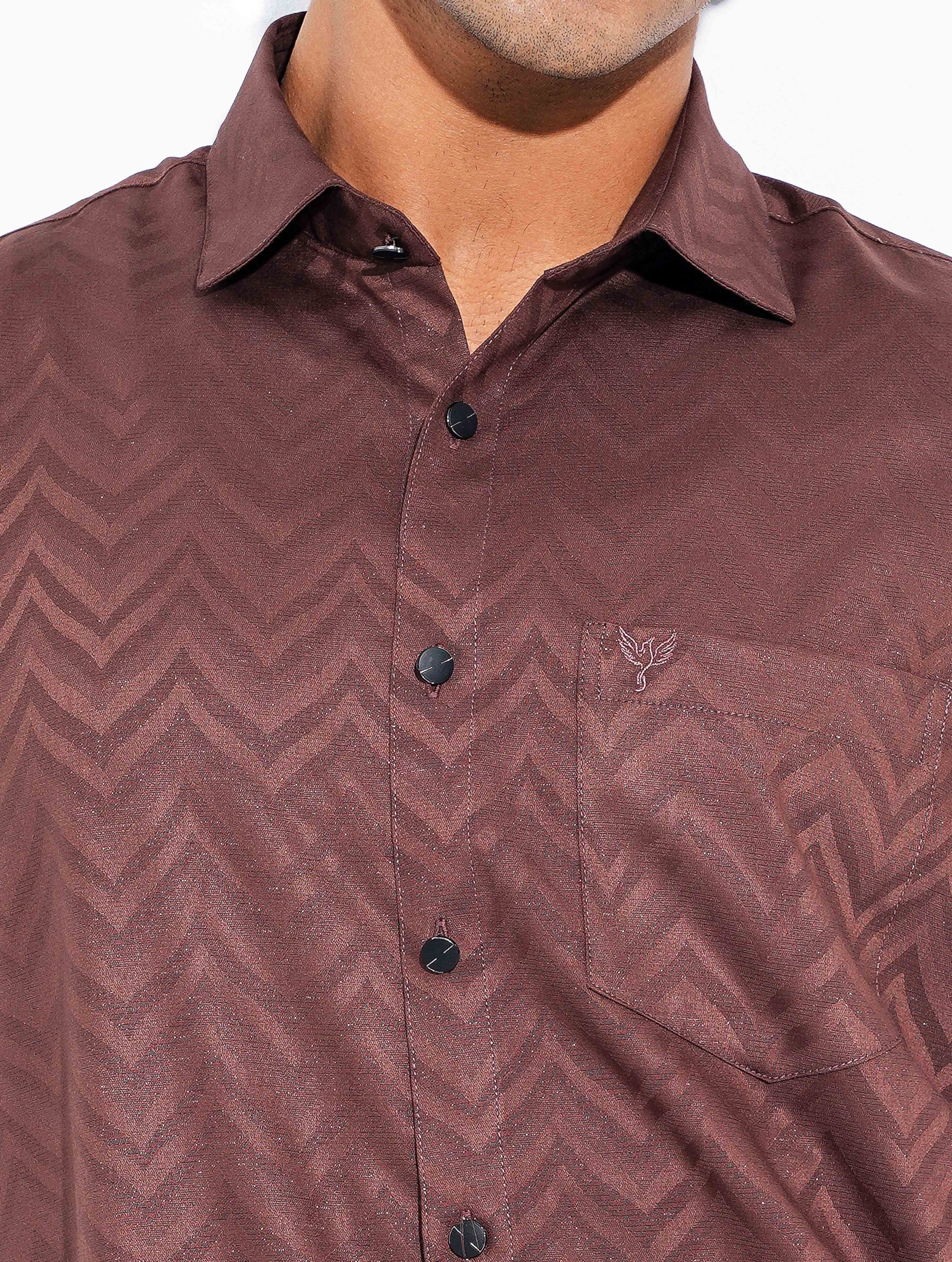 Dark Coffee zigzag texture Premium Bamboo Silk Shirt