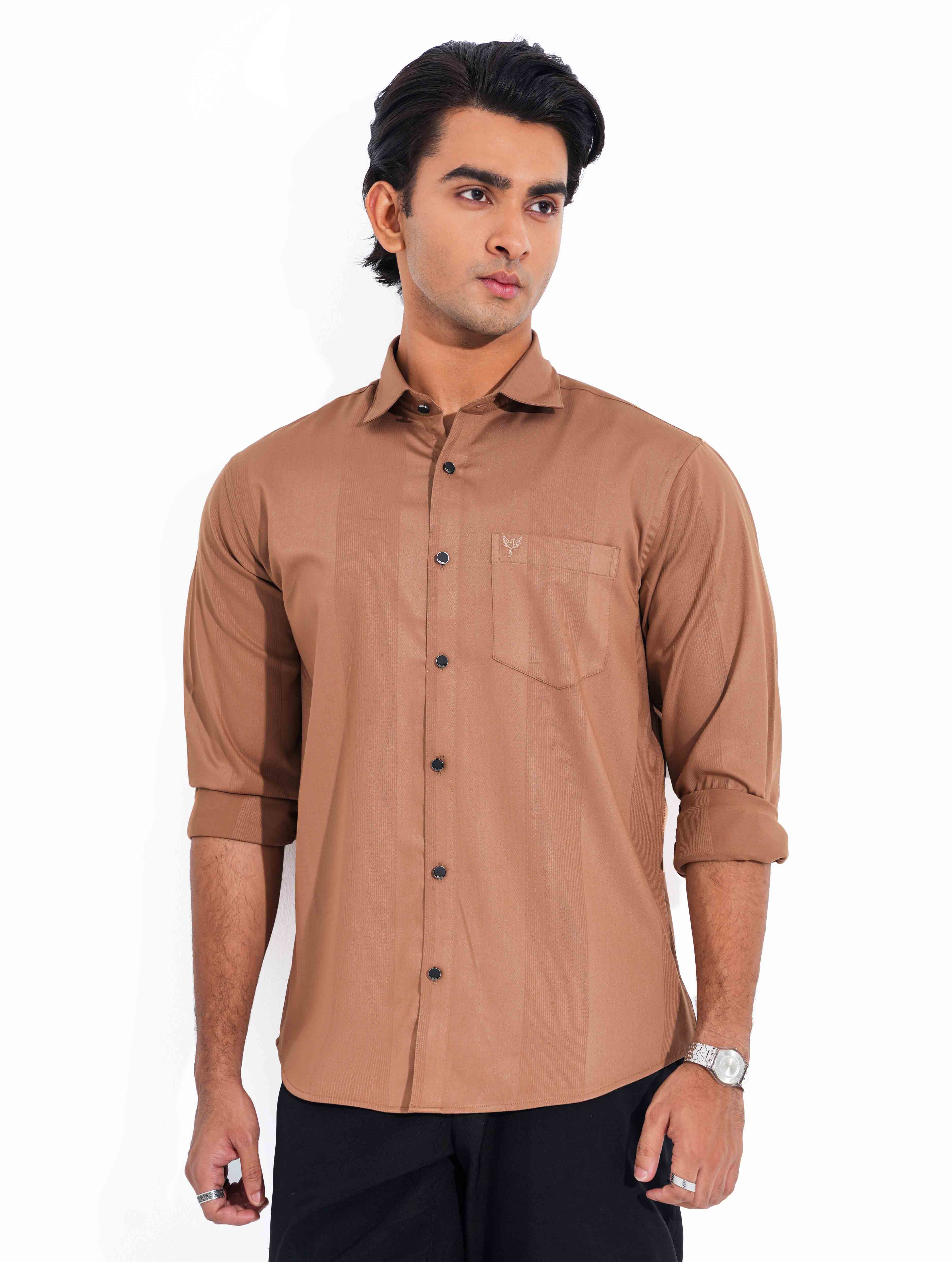 Brown Stripe texture Premium Bamboo Silk Shirt