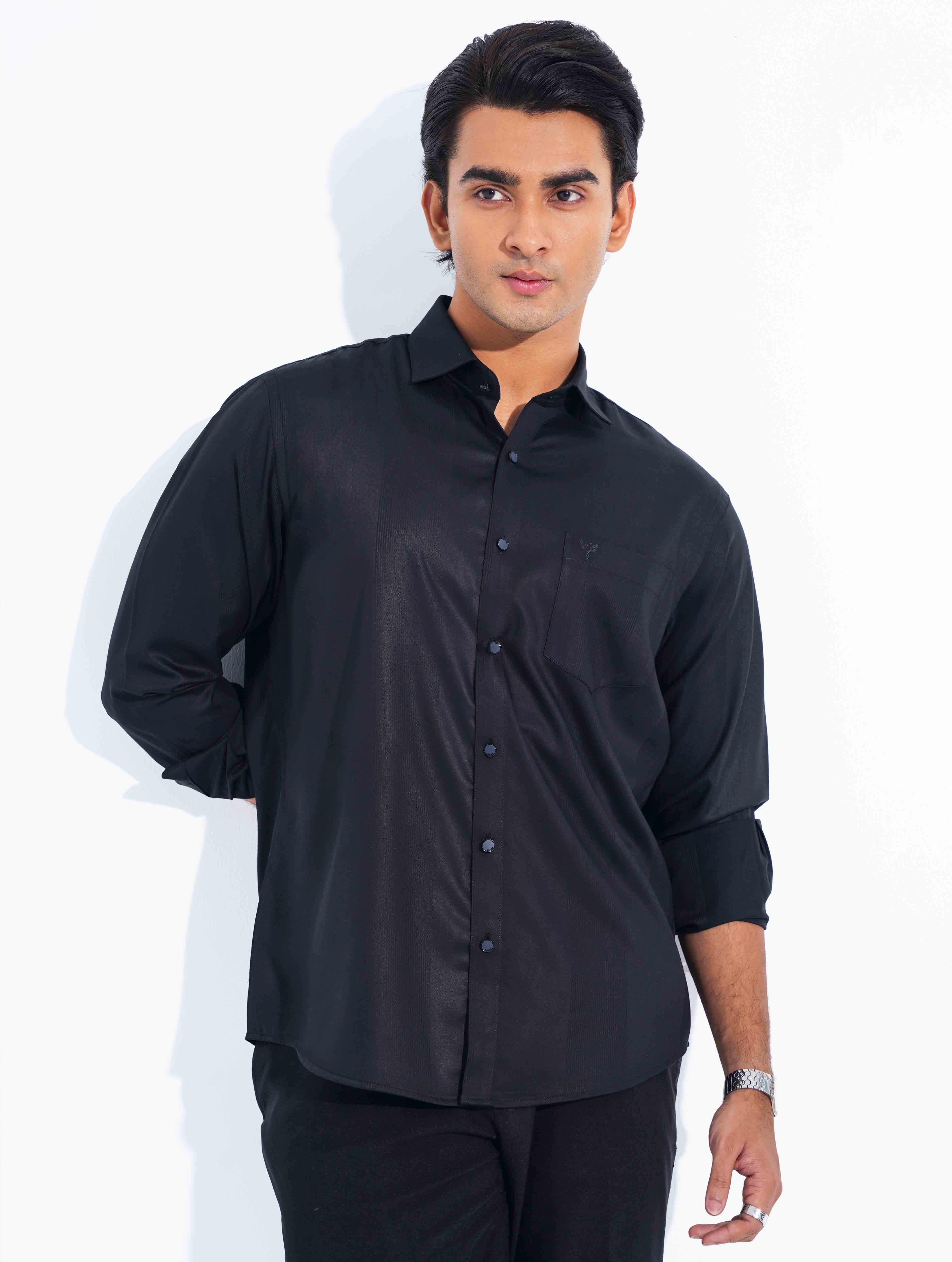 Black Stripe texture Premium Bamboo Silk Shirt