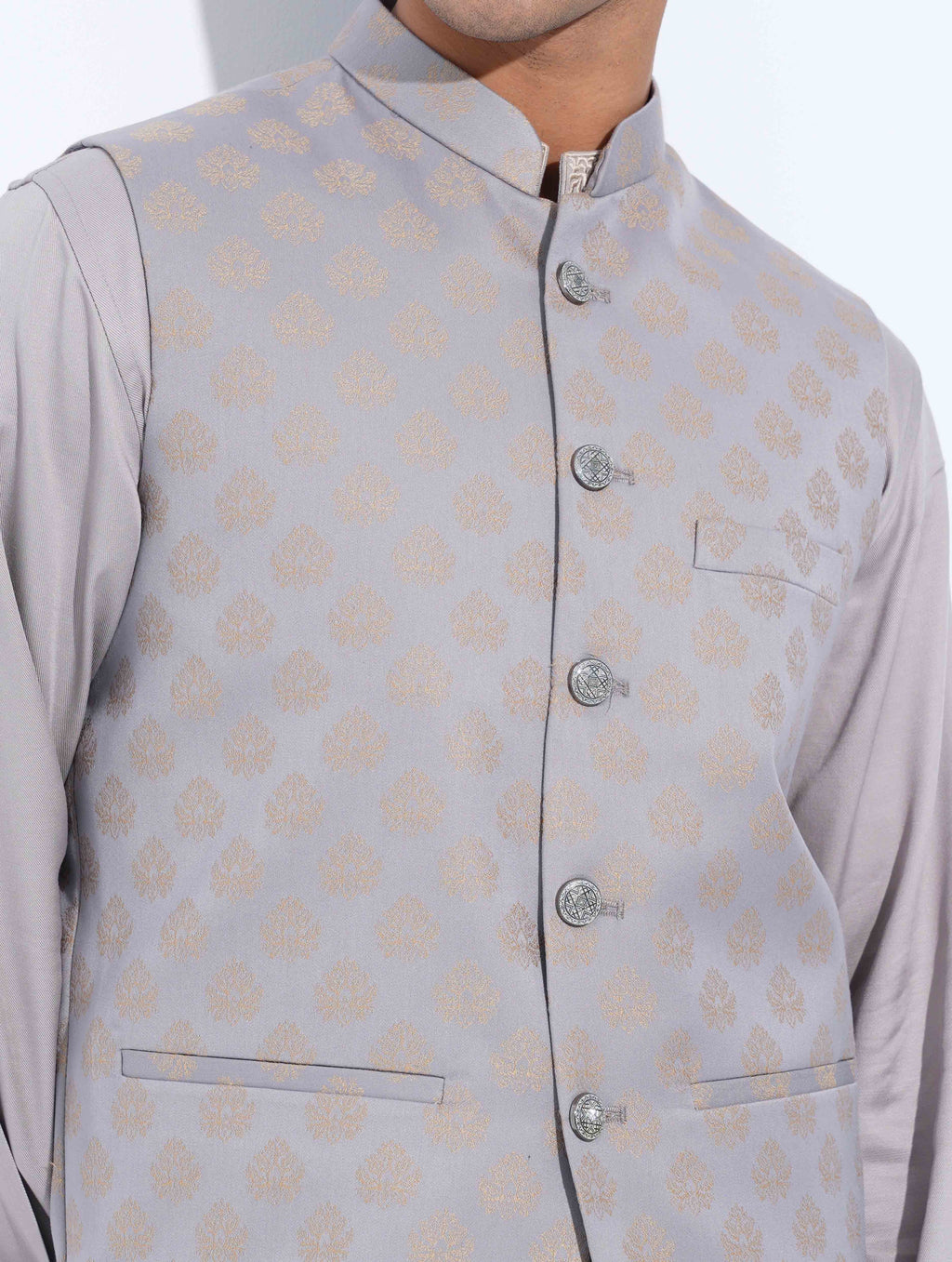 Ash gold Sankha printed Premium Koti