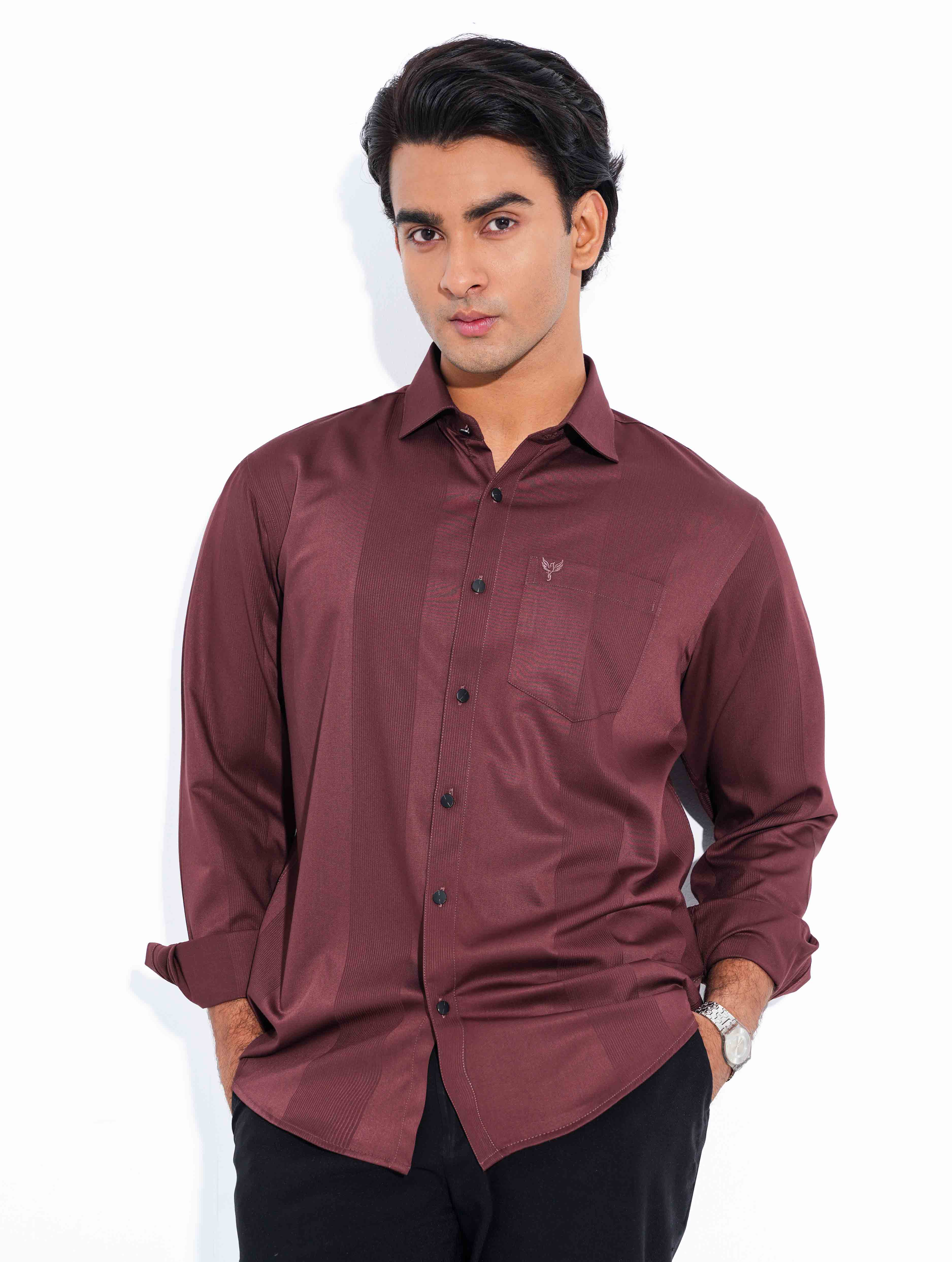 Chocolate Stripe texture Premium Bamboo Silk Shirt