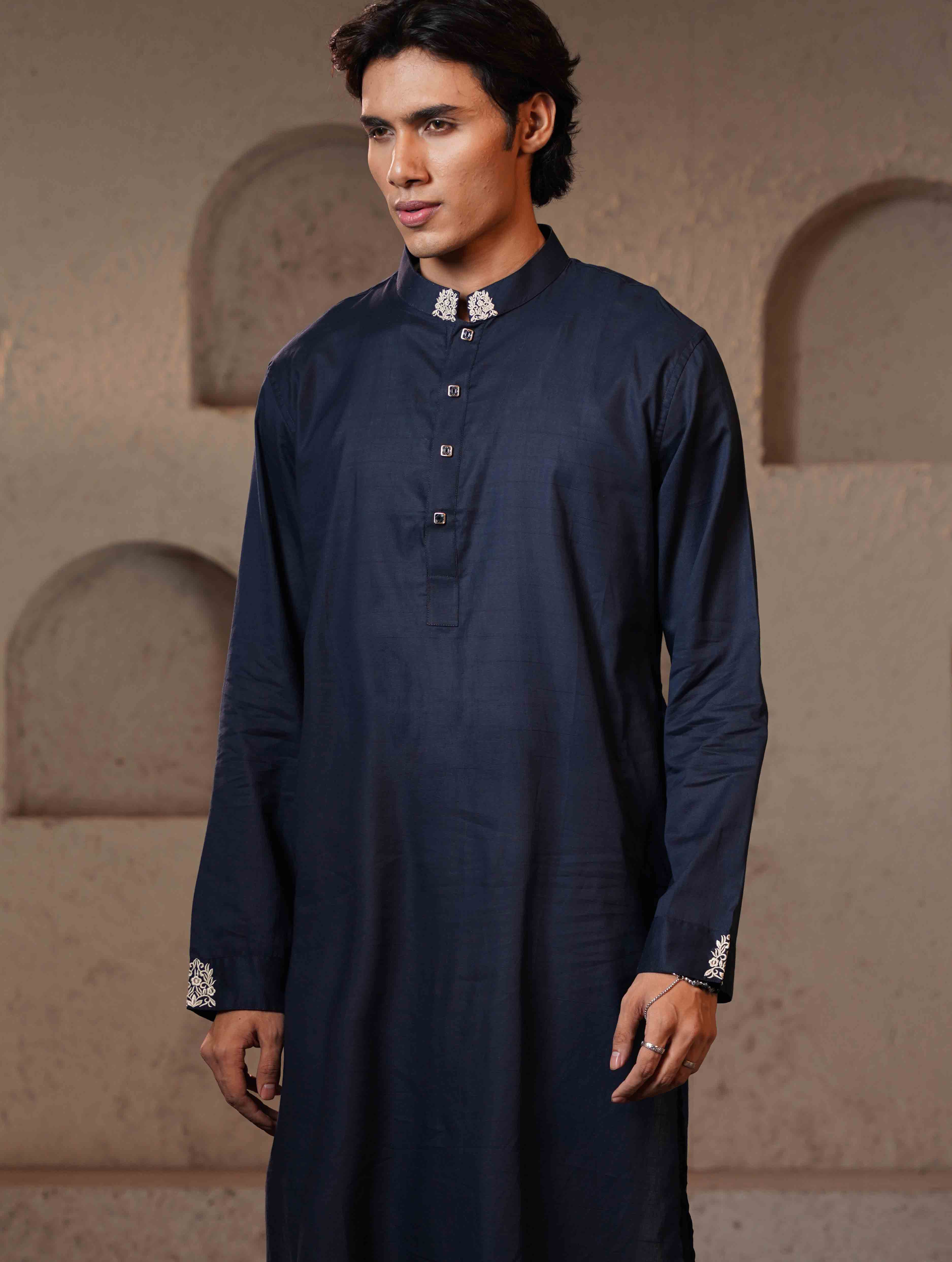 Deep Blue Embroidery premium Panjabi