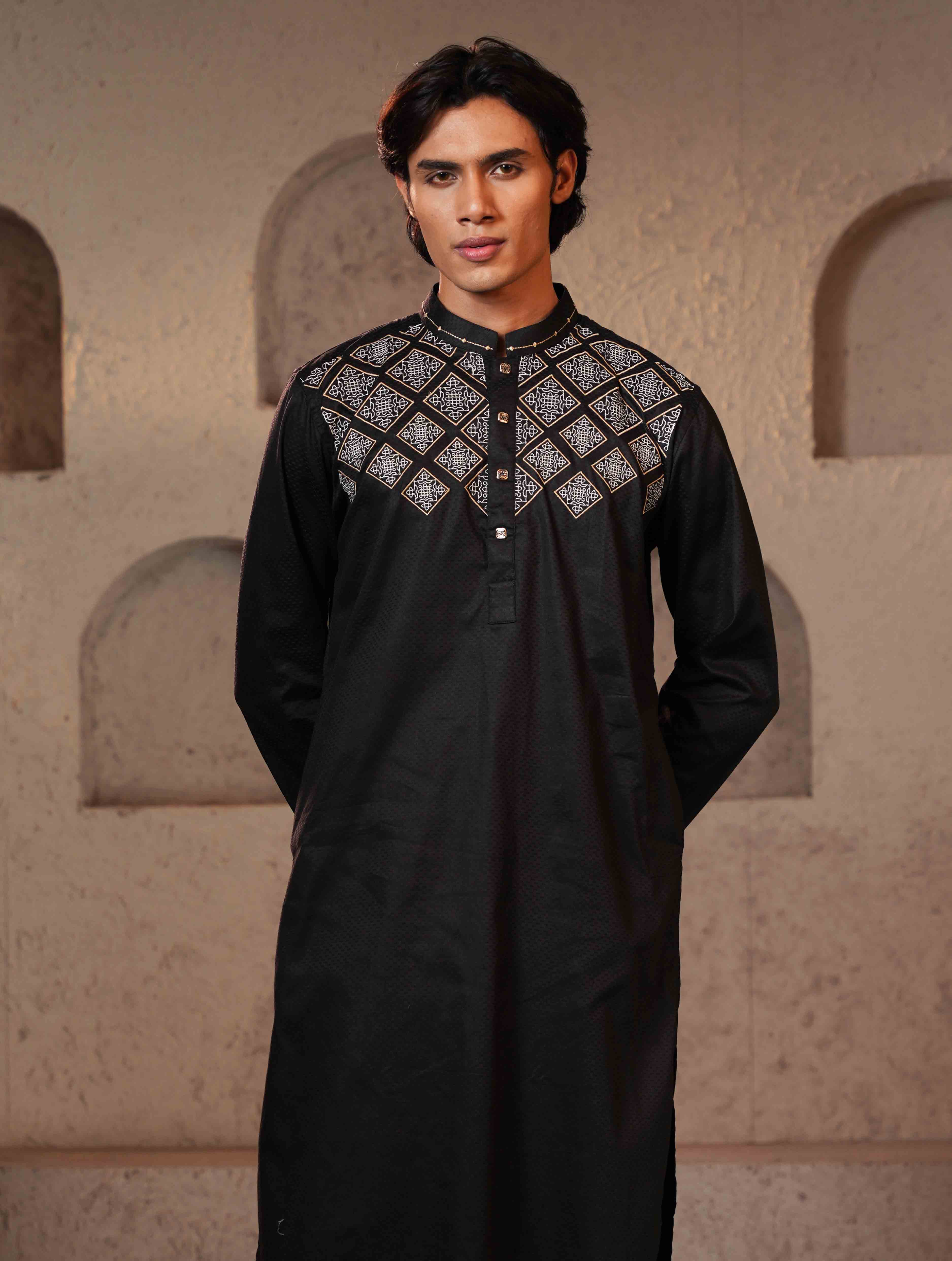 Jet black Embroidery design Premium Panjabi