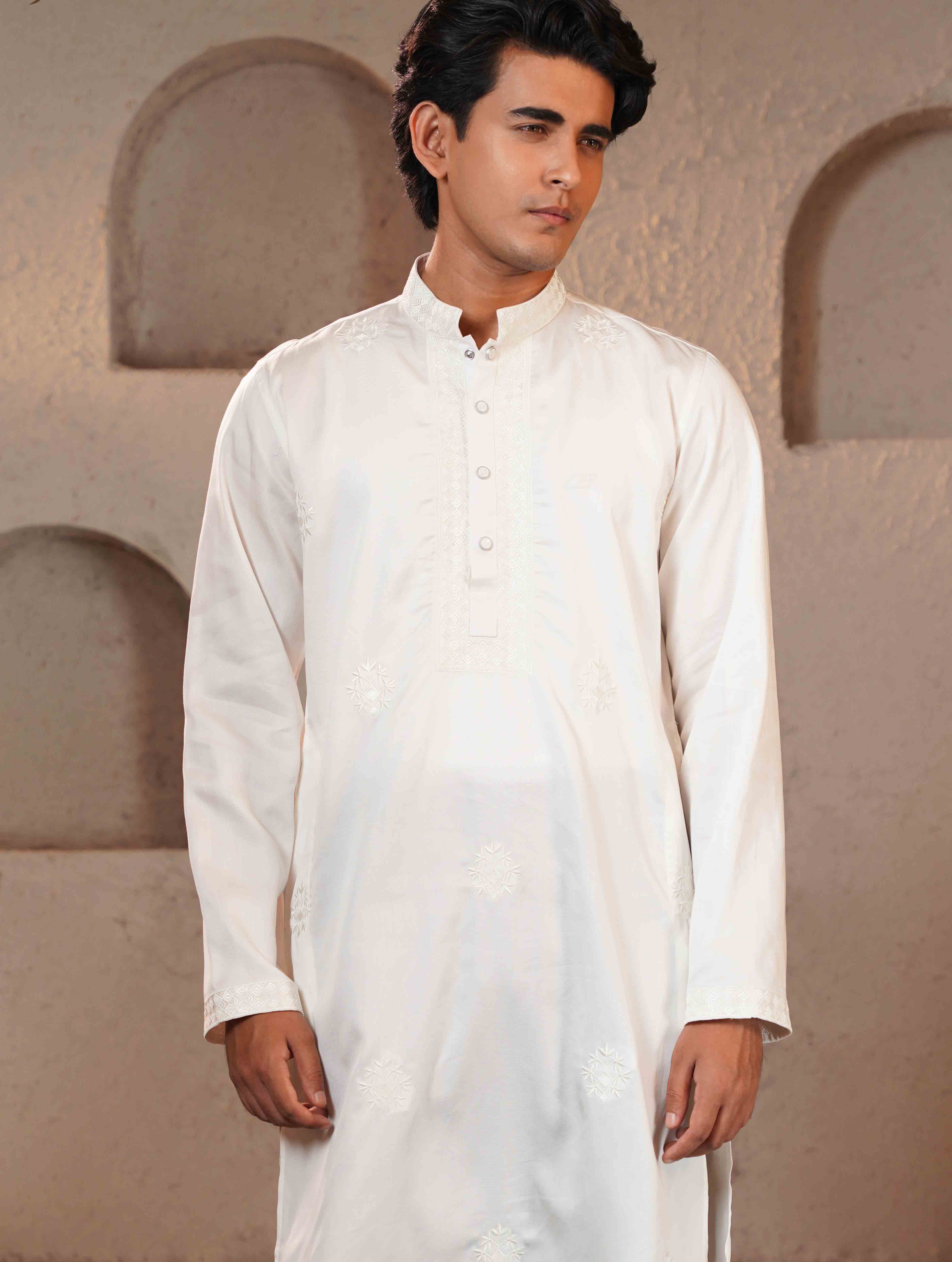Pearl white Full body Chest embroidery premium Panjabi