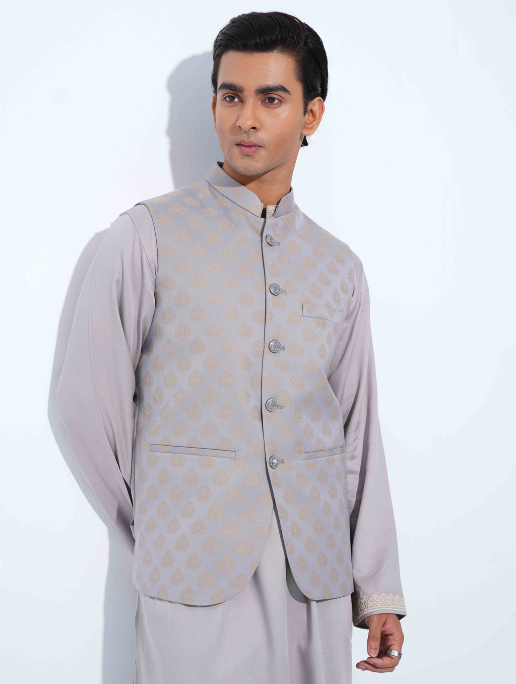 Ash gold Sankha printed Premium Koti