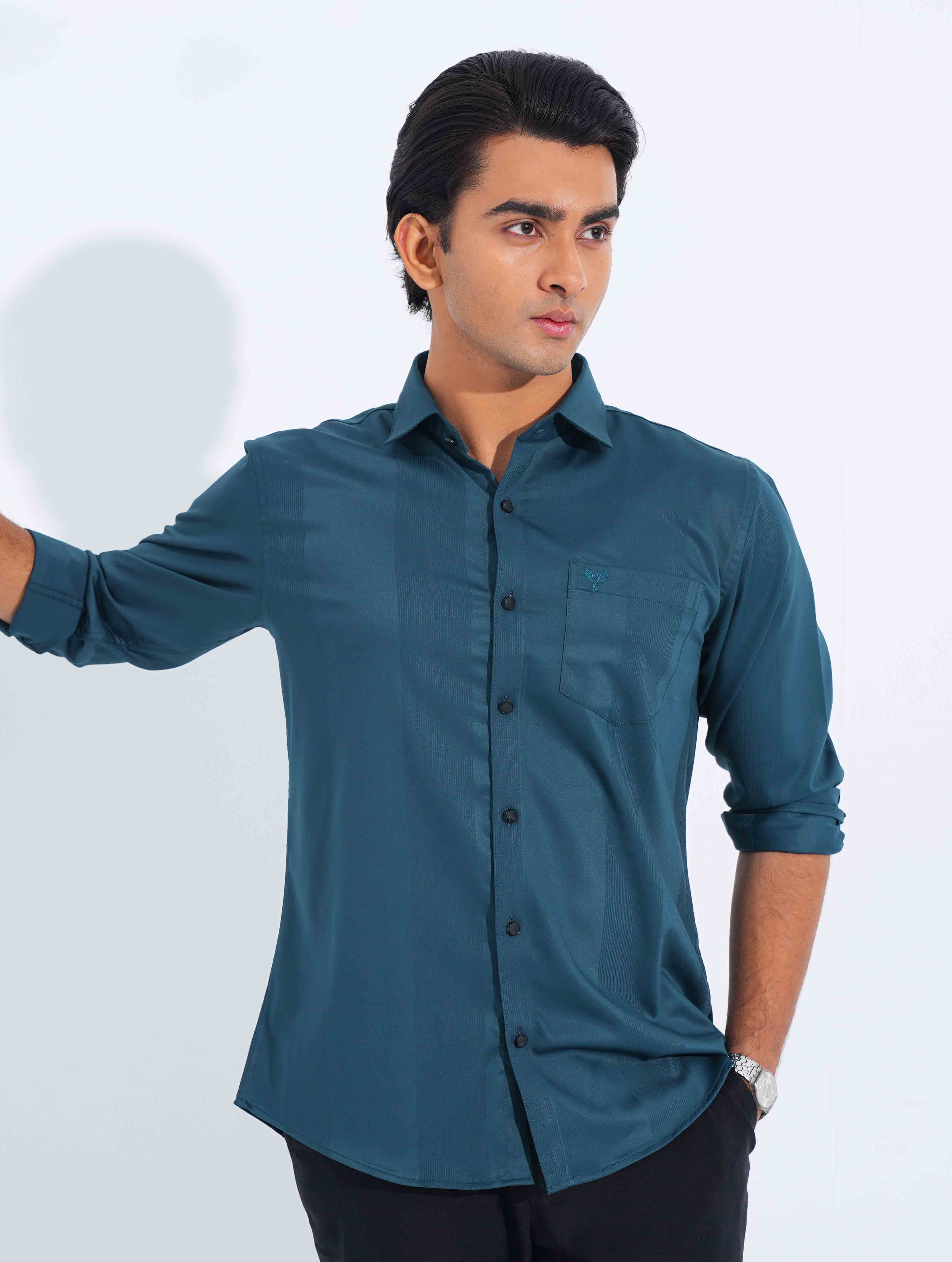 Pantone Blue Stripe texture Premium Bamboo Silk Shirt