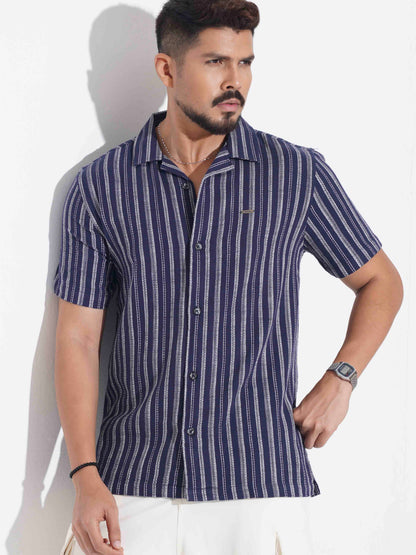 Midnight blue White Stripe remi cotton havana shirt