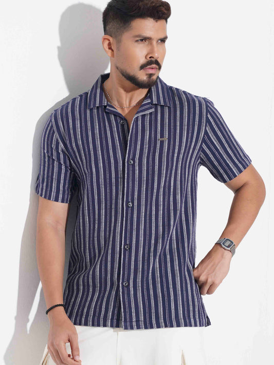 Midnight blue White Stripe remi cotton havana shirt
