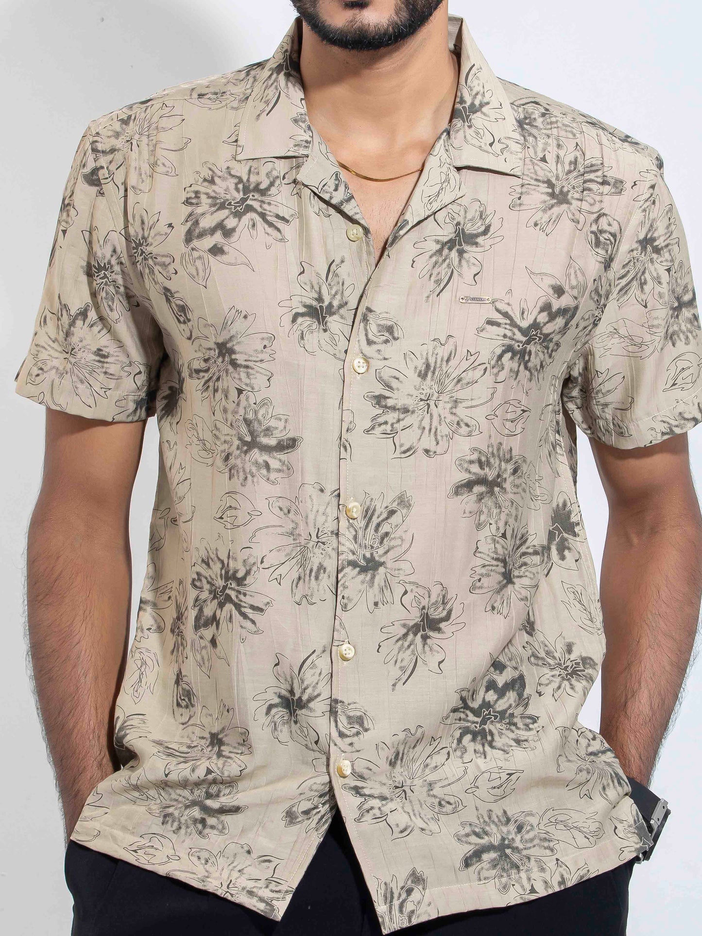Cream black leaf printed viscos Havana
